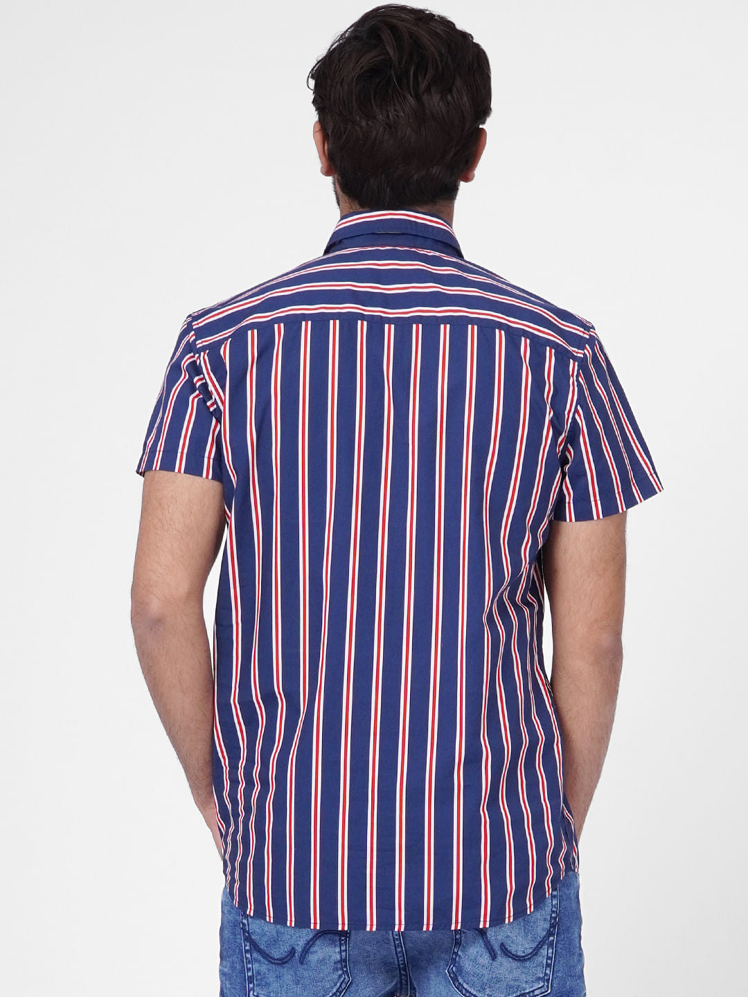 Blue Striped Short Sleeves Shirt