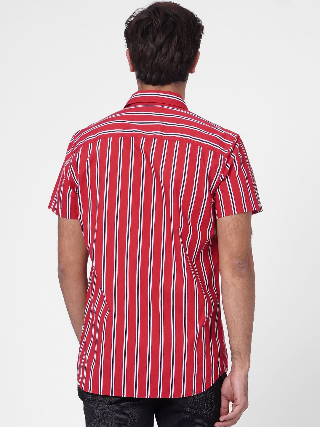 Red Striped Short Sleeves Shirt