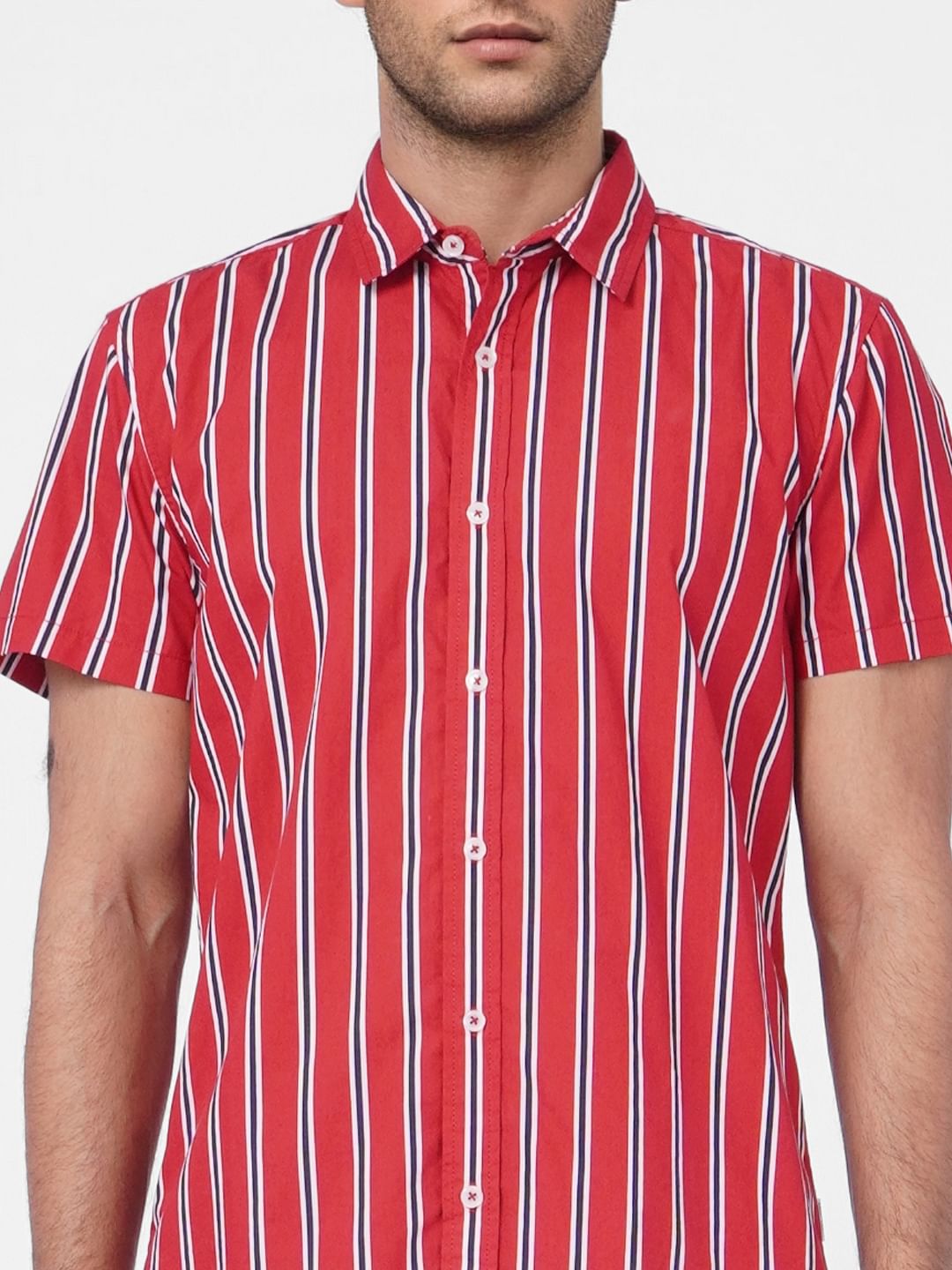 Red Striped Short Sleeves Shirt