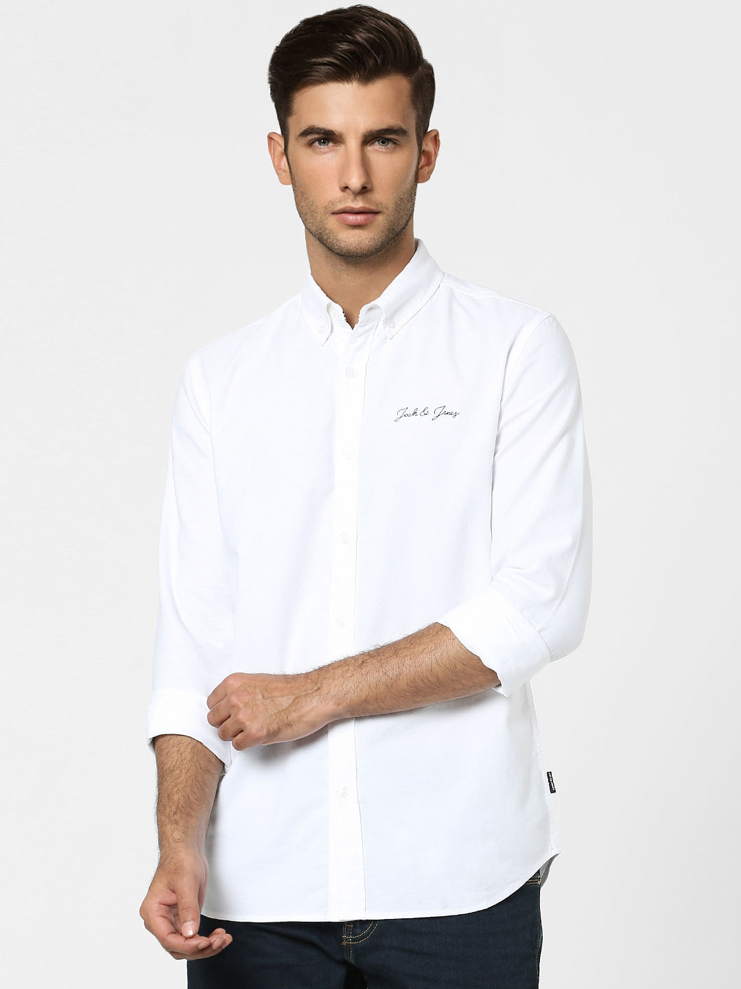 White Logo Print Full Sleeves Shirt