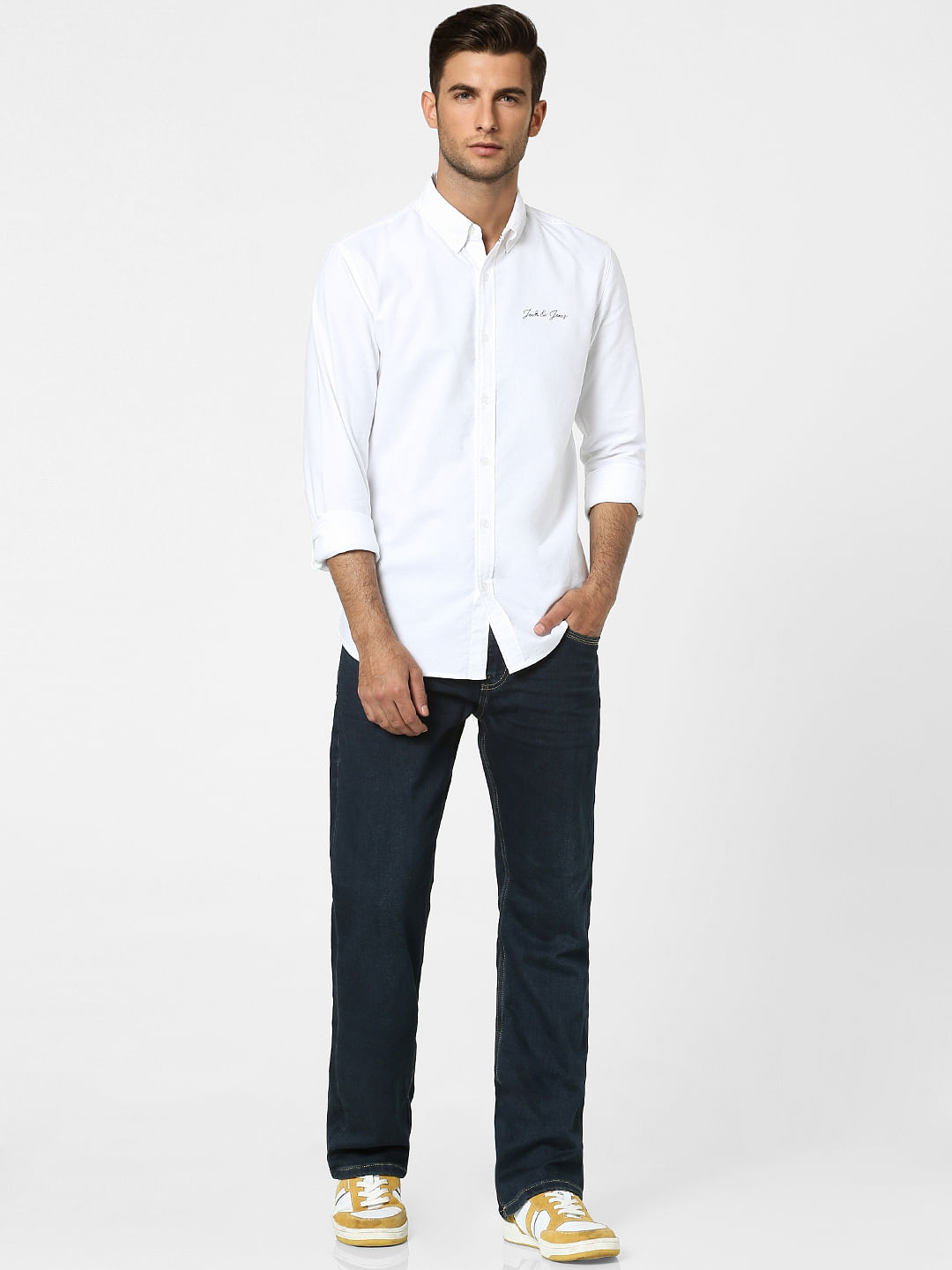 White Logo Print Full Sleeves Shirt