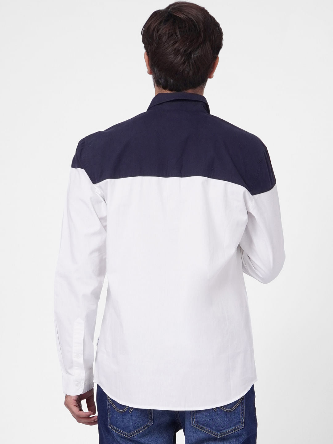 White Colourblocked Full Sleeves Shirt