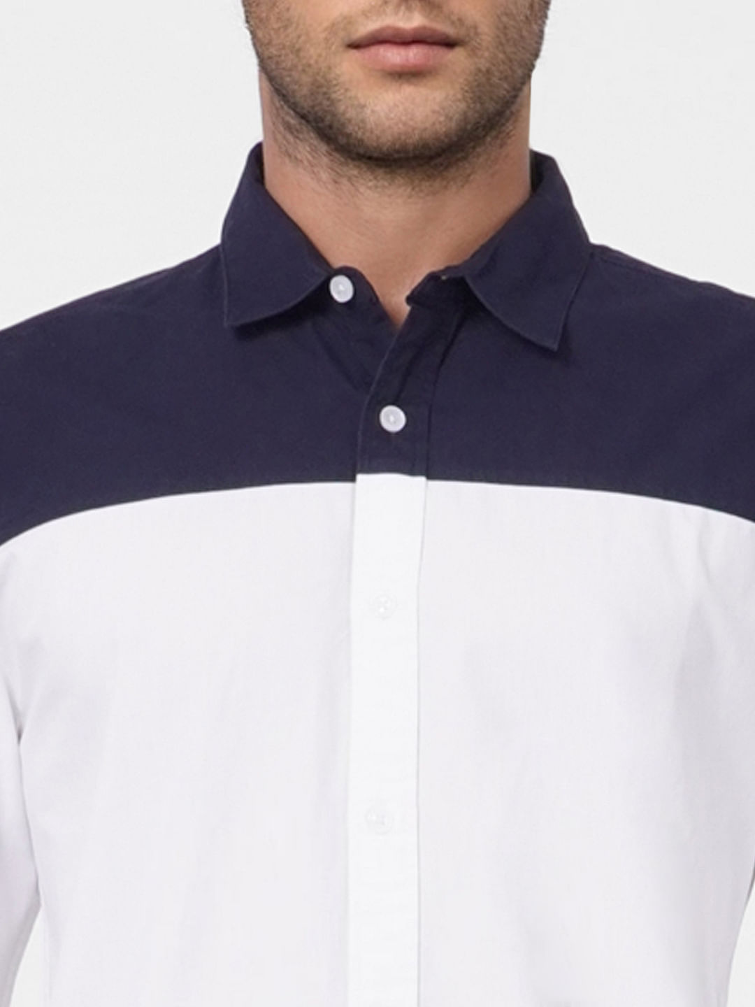 White Colourblocked Full Sleeves Shirt