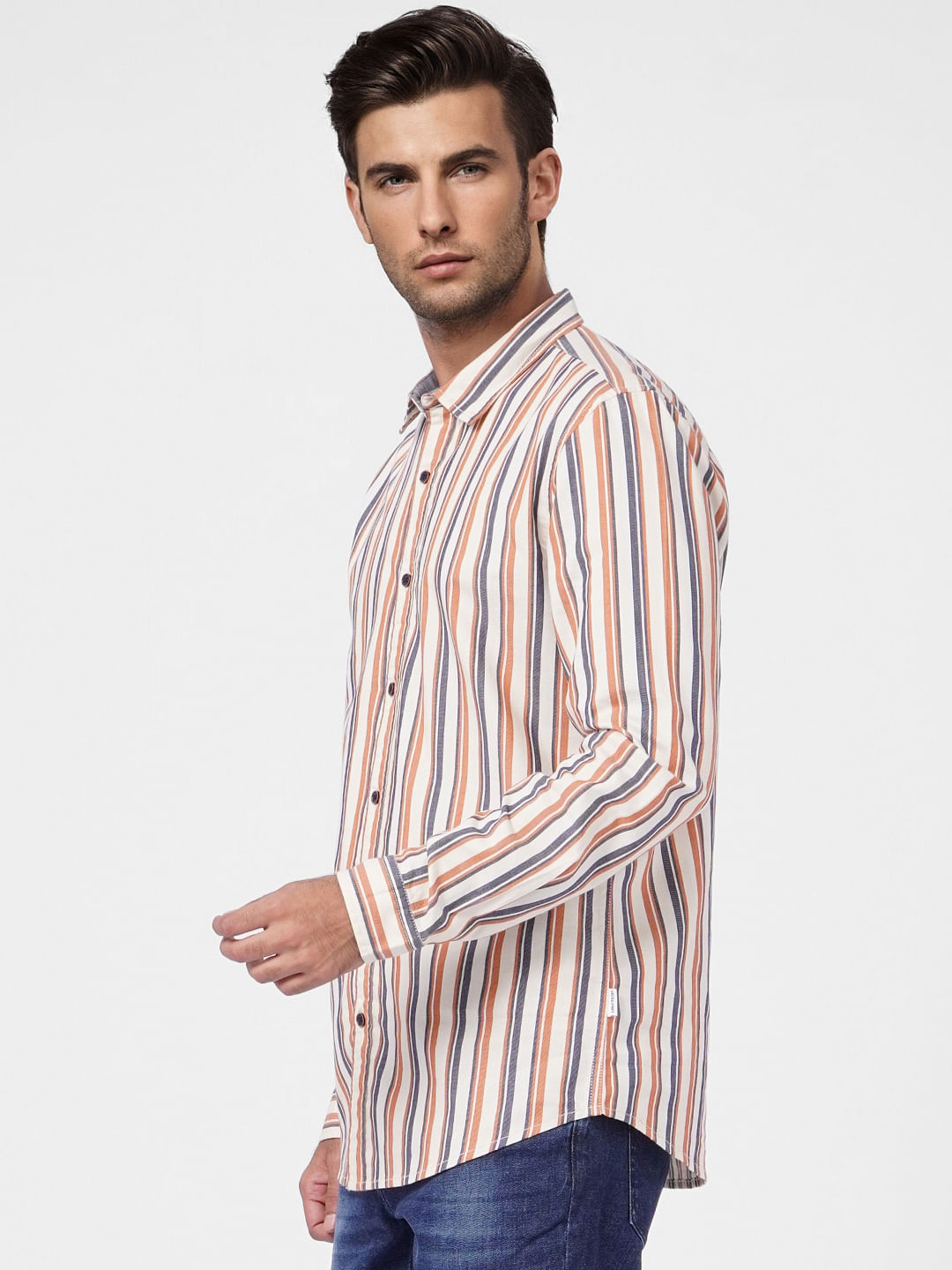Beige Striped Full Sleeves Shirt