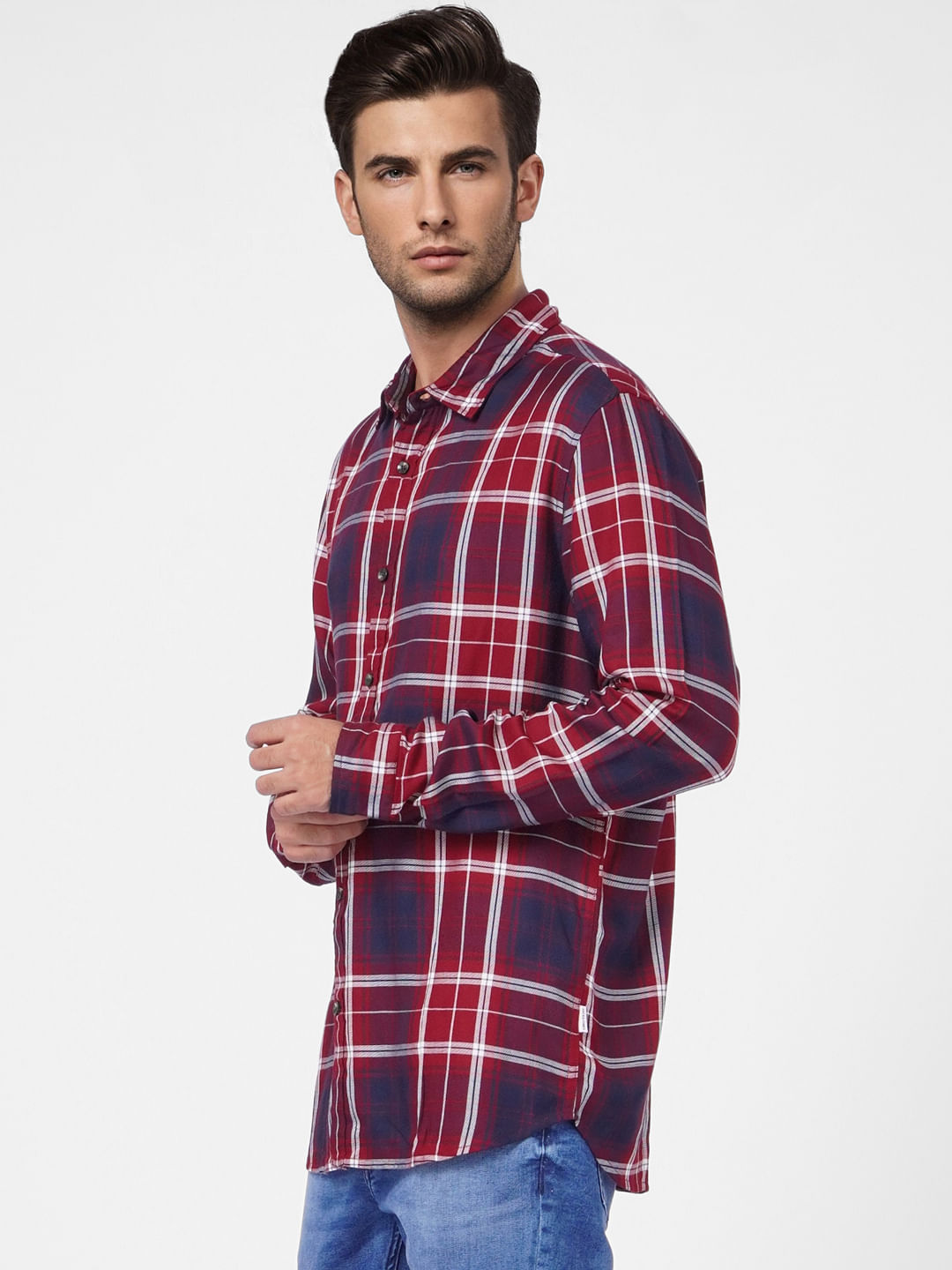 Maroon Check Full Sleeves Shirt