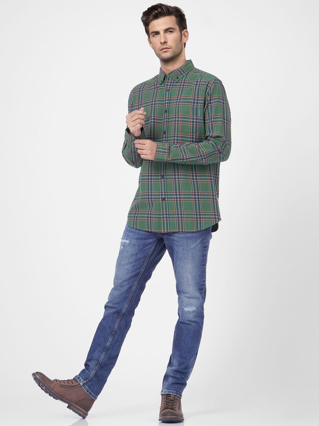 Green Check Full Sleeves Shirt
