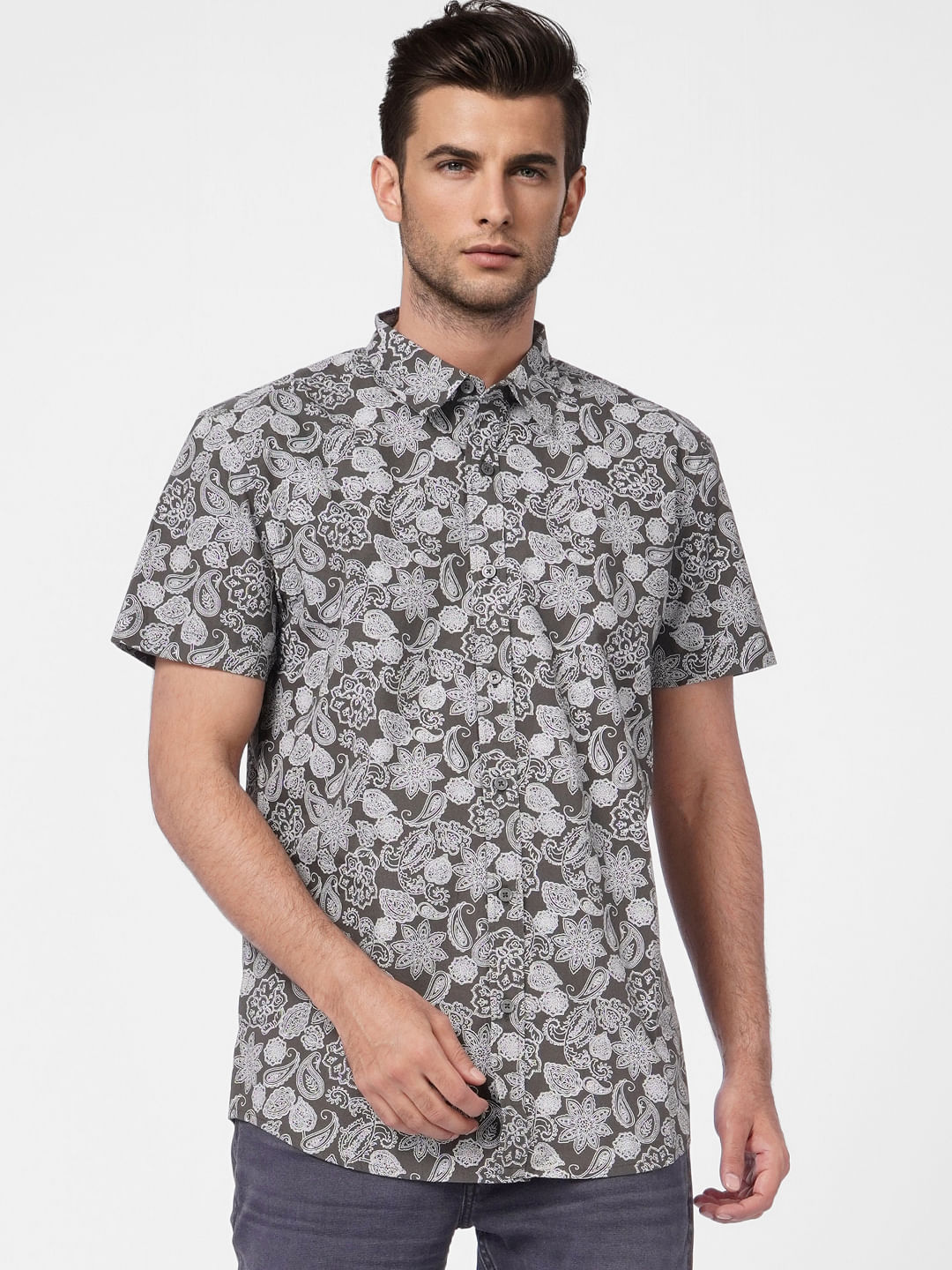 Black Printed Short Sleeves Shirt