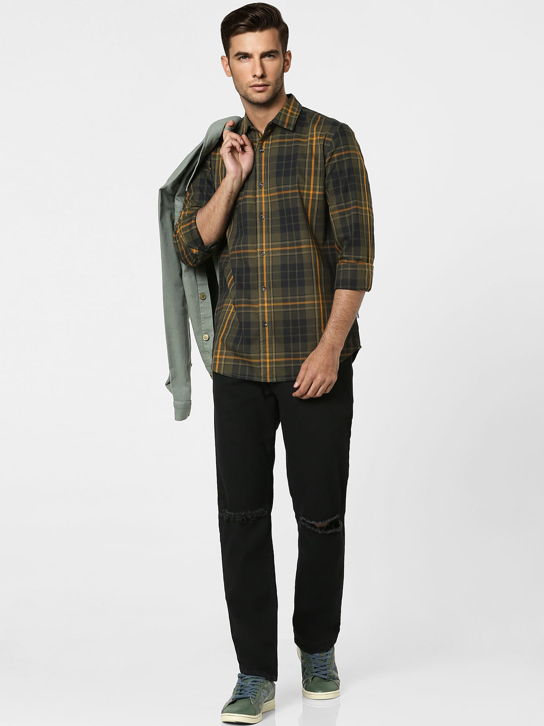 Green Check Full Sleeves Shirt