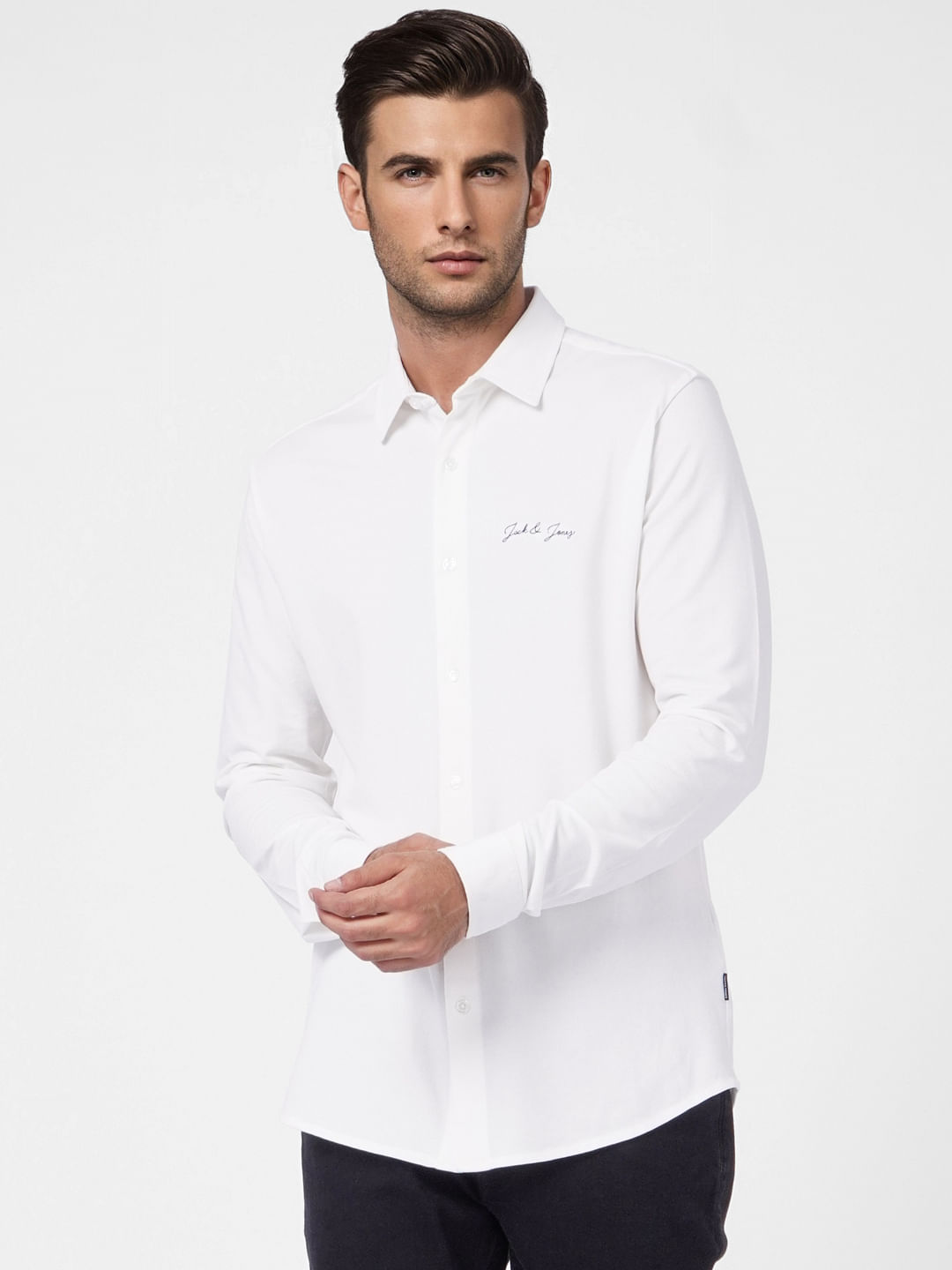 White Logo Print Full Sleeves Shirt