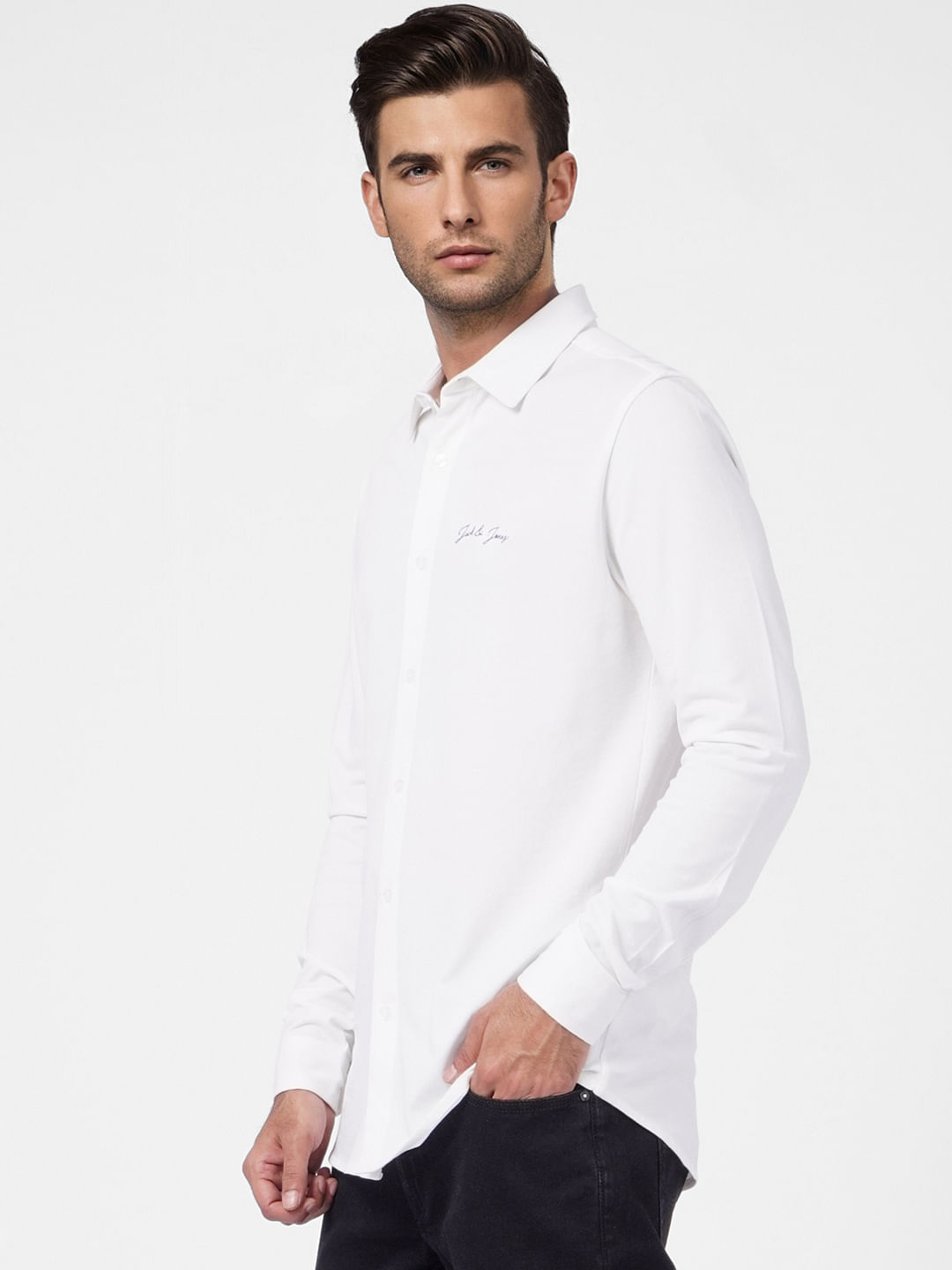 White Logo Print Full Sleeves Shirt