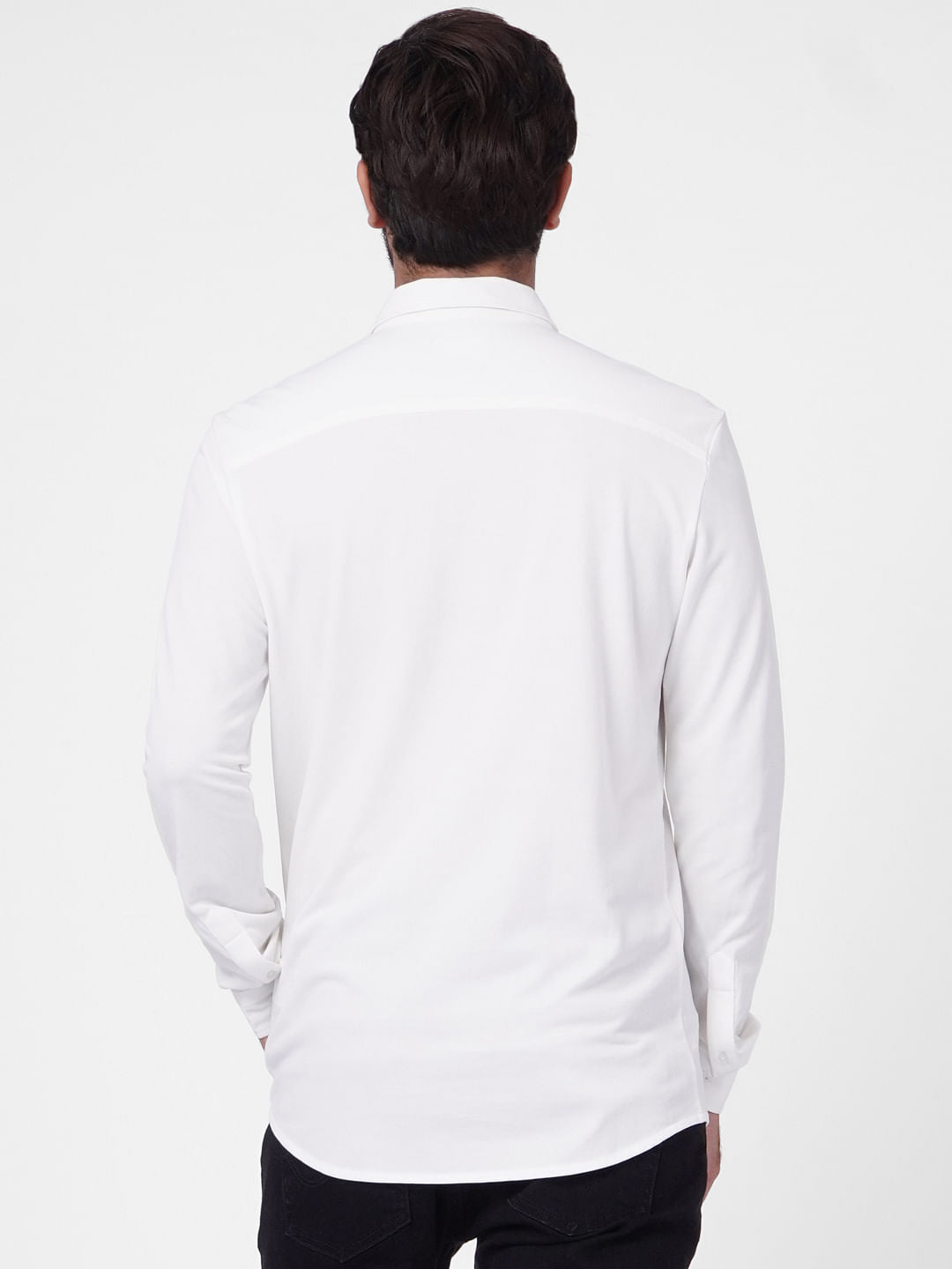White Logo Print Full Sleeves Shirt