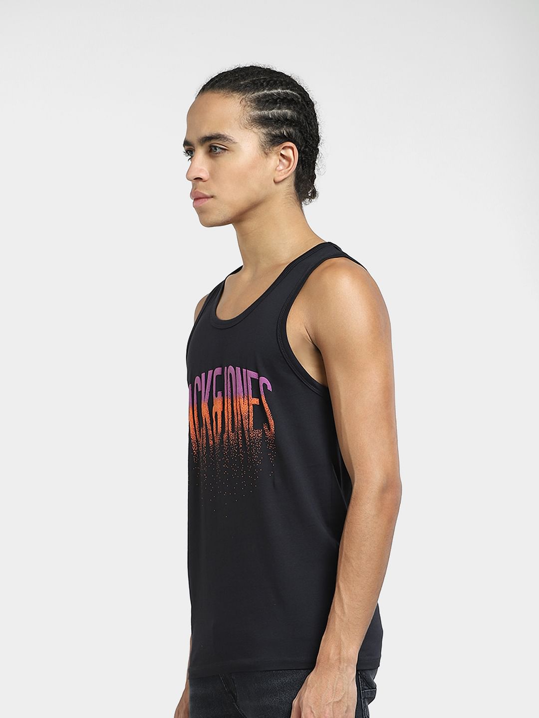 Black Logo Print Casual Vest