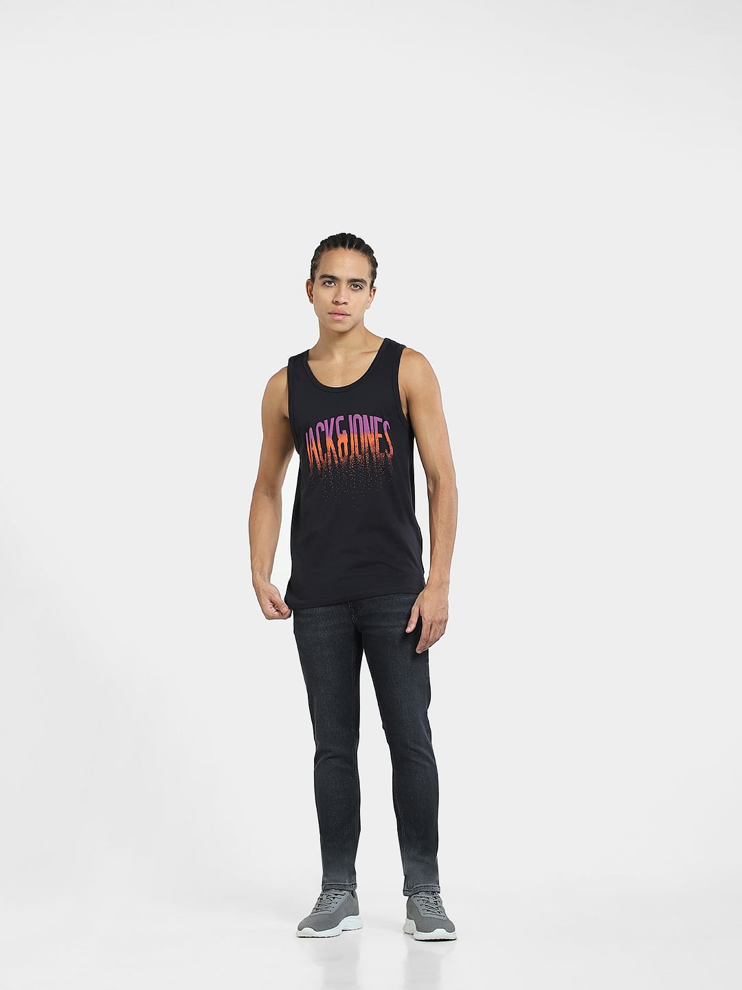 Black Logo Print Casual Vest