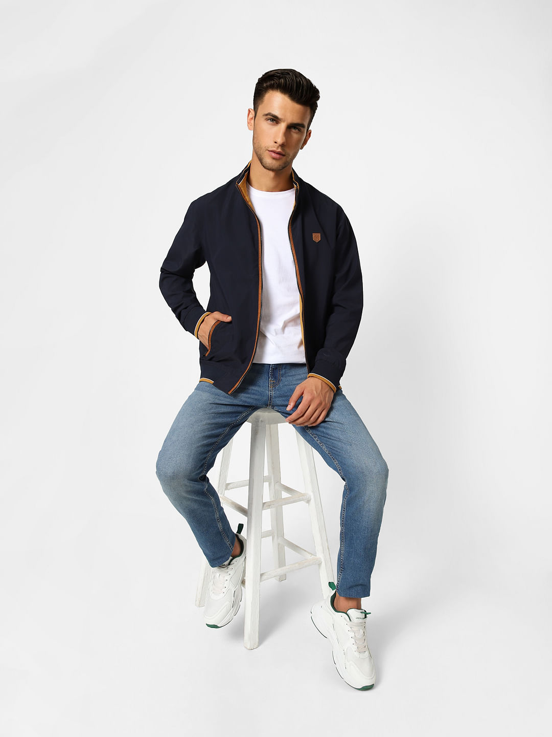 Navy Blue Reversible Zip-Up Jacket