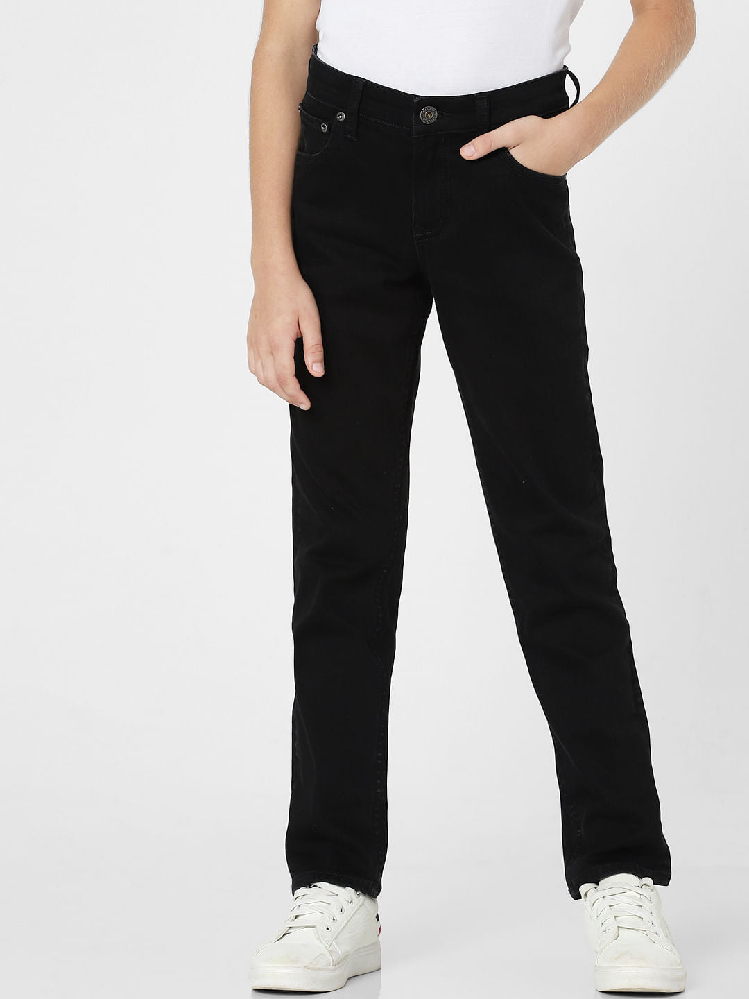Boys Black Mid Rise Clark Straight Fit Jeans