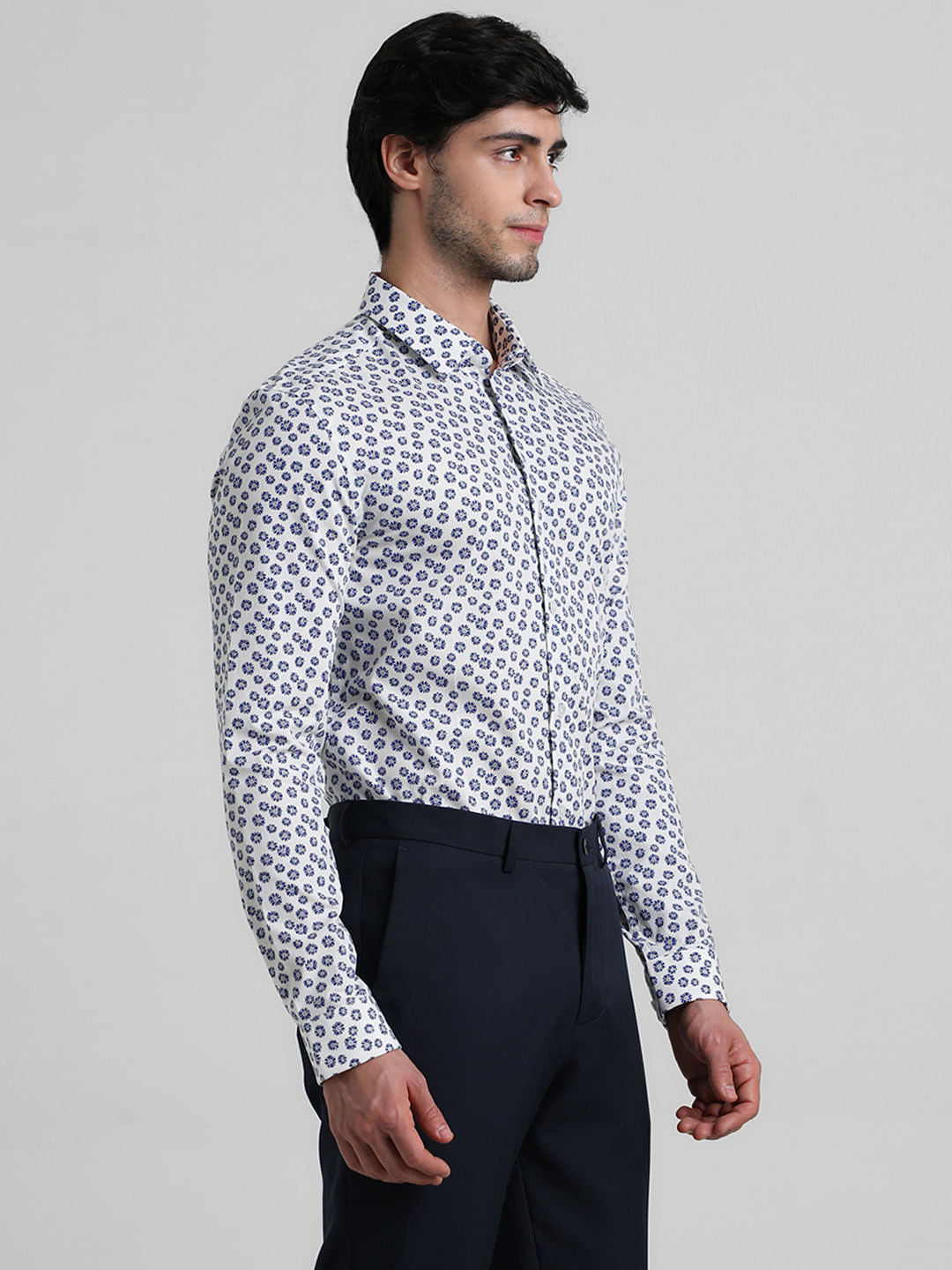 White Floral Full Sleeves Shirt