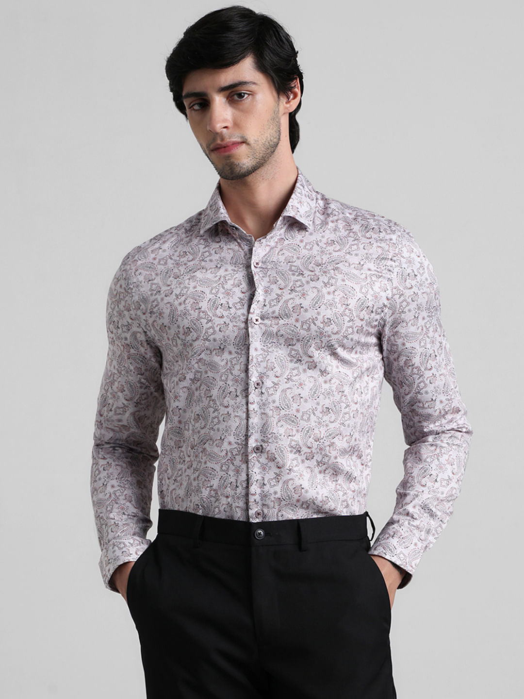 White Paisley Print Formal Shirt