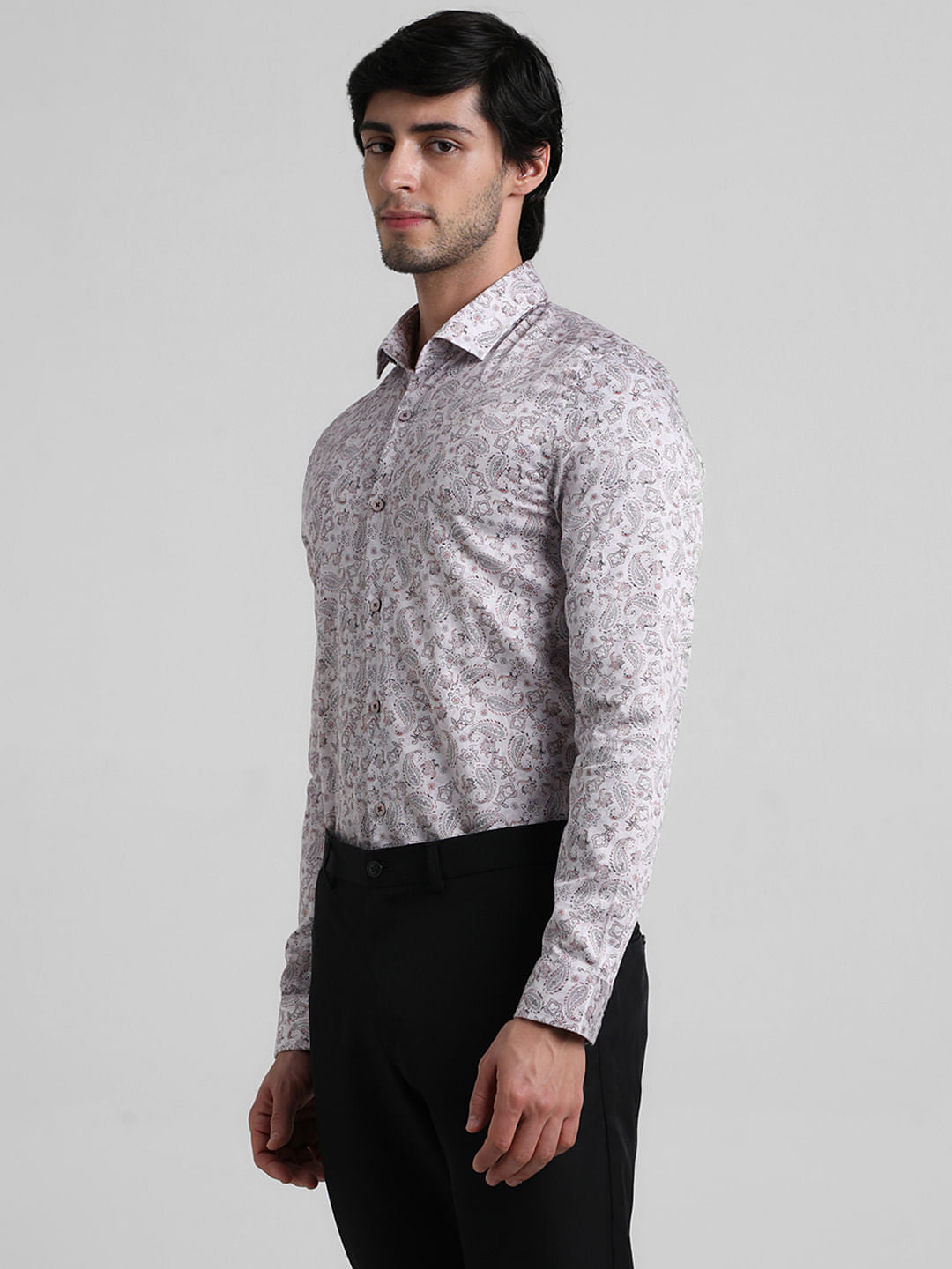 White Paisley Print Formal Shirt