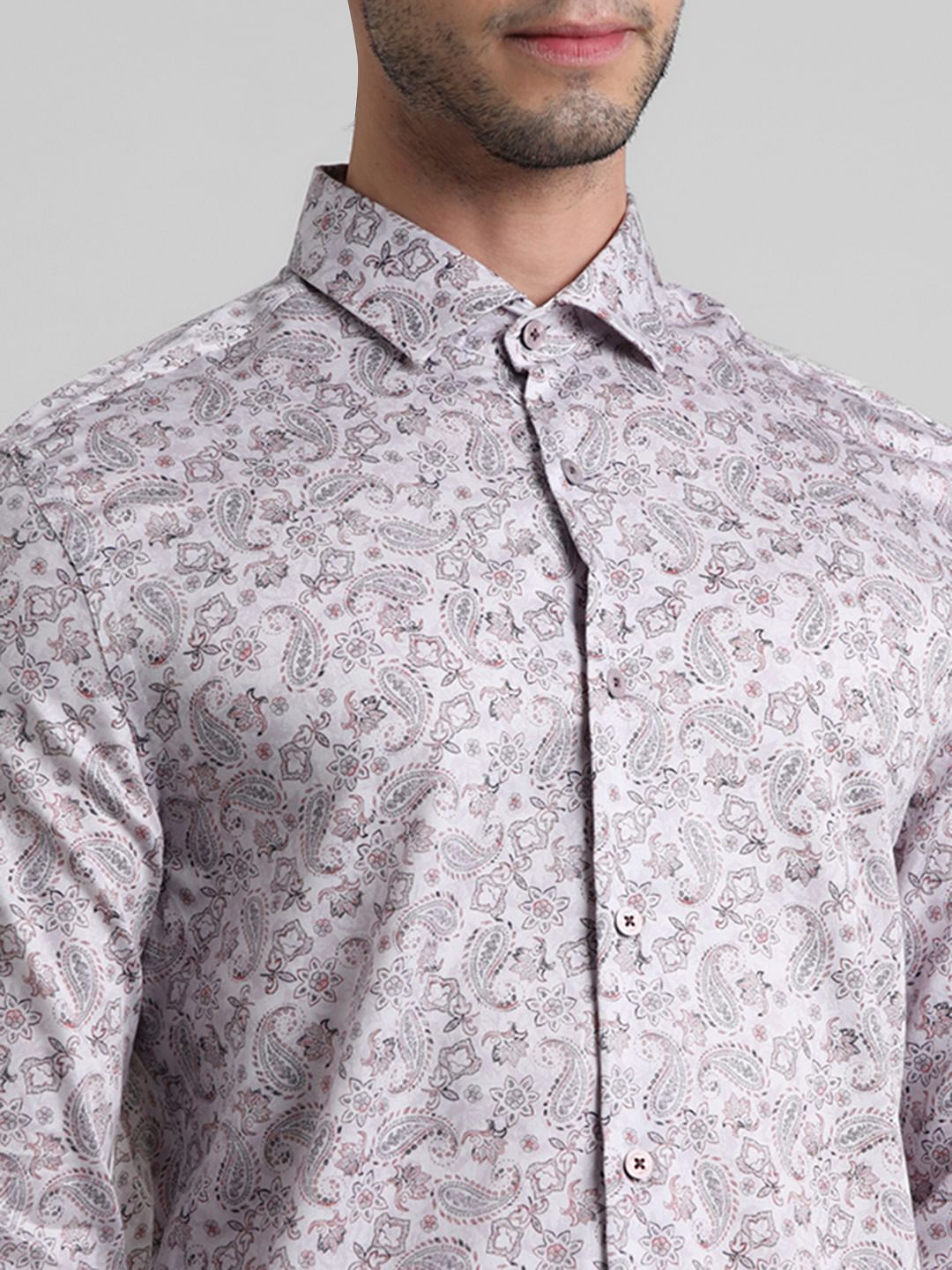 White Paisley Print Formal Shirt