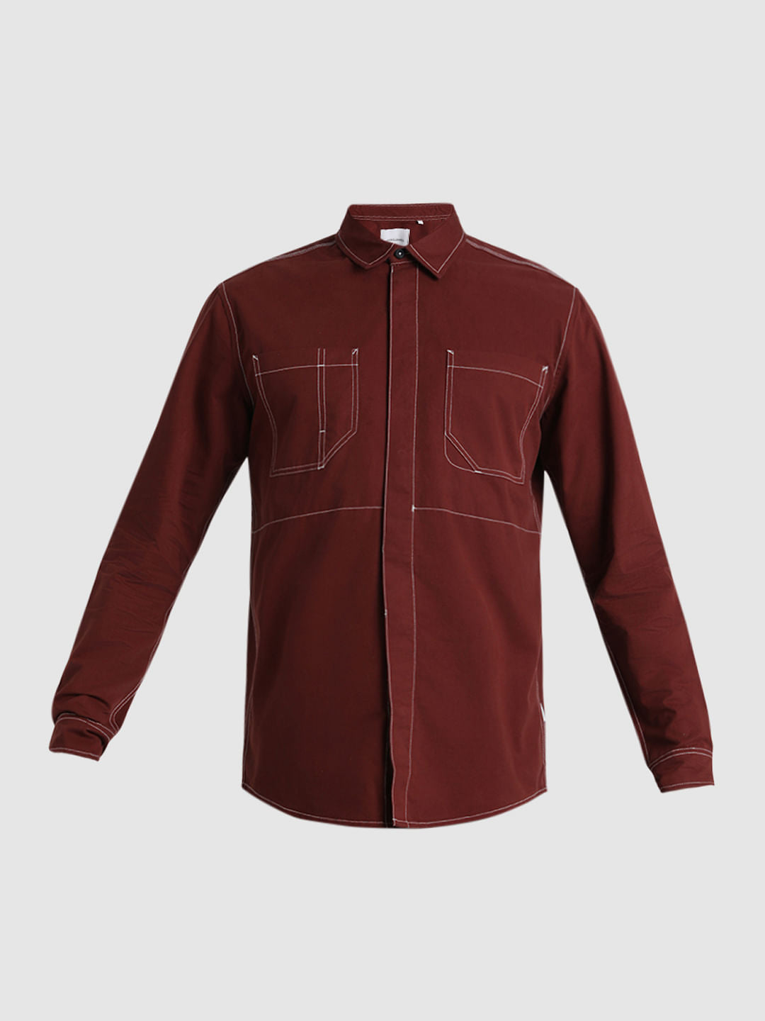 Rust Contrast Stitch Full Sleeve Shirt