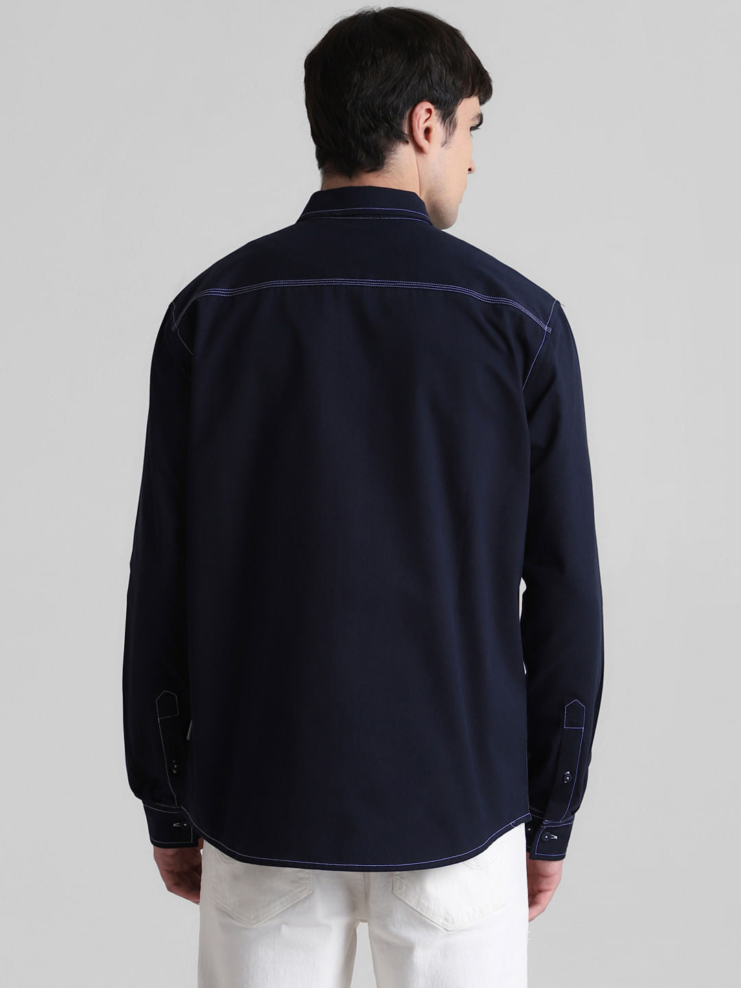 Blue Contrast Stitch Full Sleeves Shirt