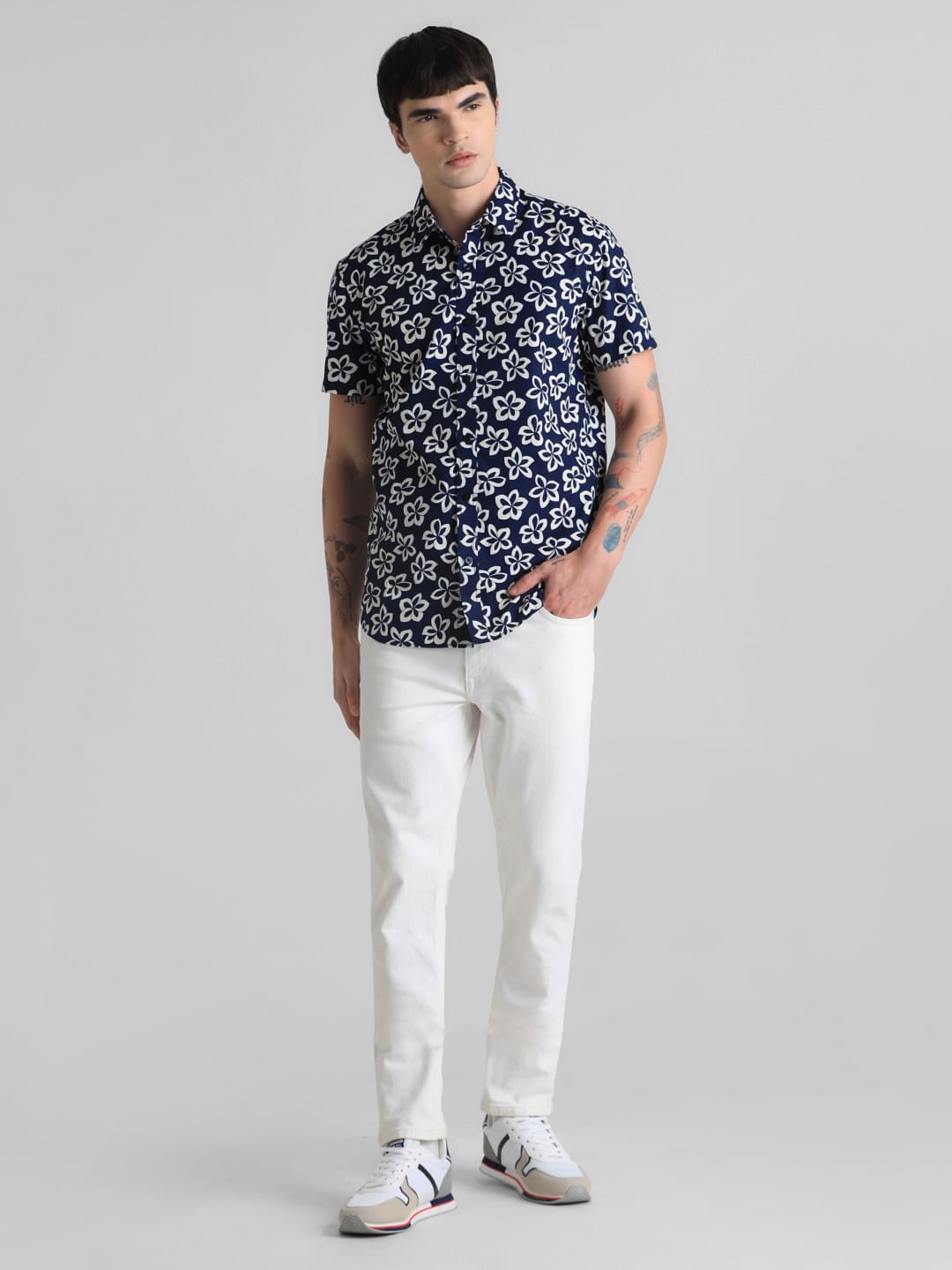 Dark Blue Floral Print Shirt