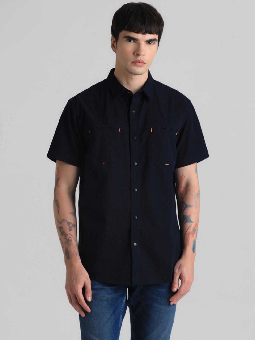 Dark Blue Short Sleeves Shirt