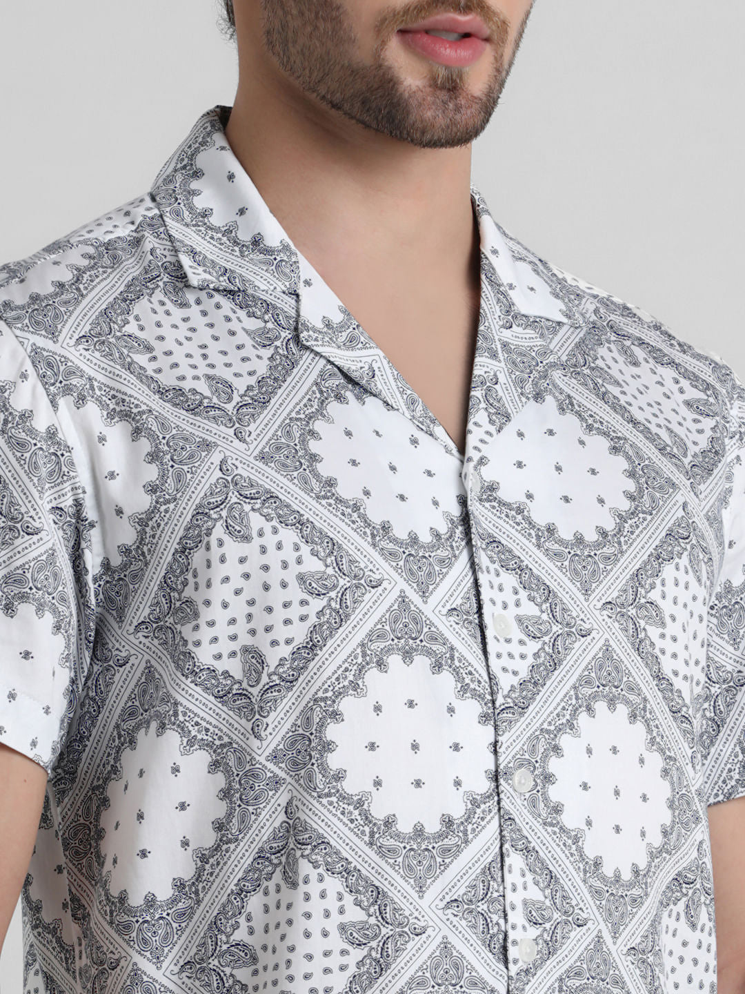White Abstract Print Shirt