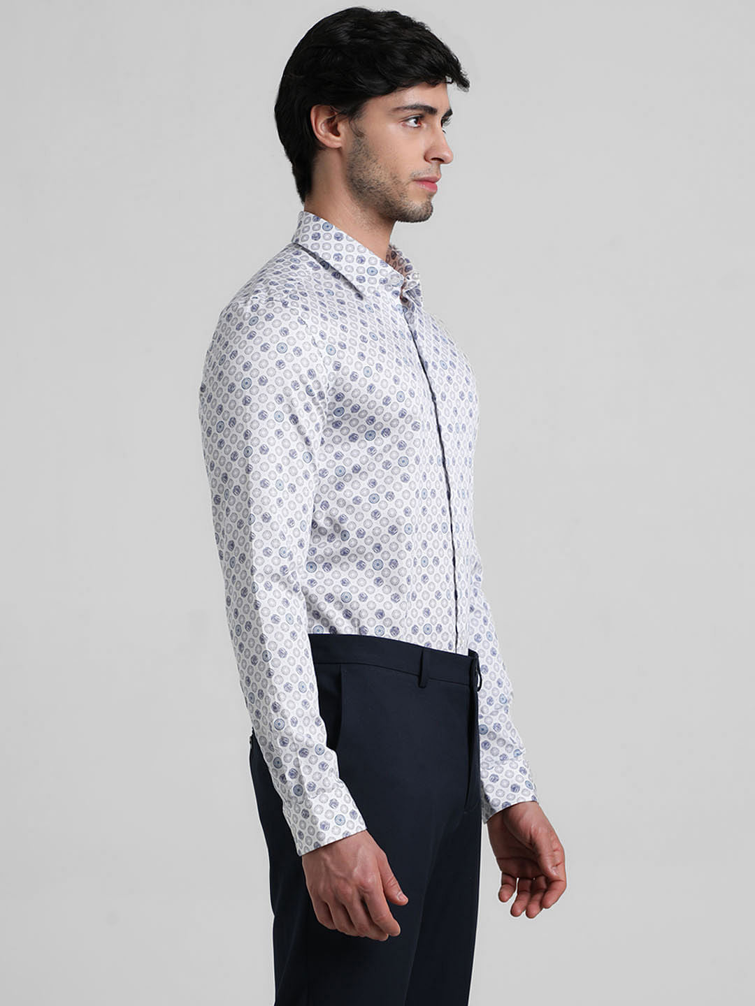 White Abstract Print Formal Shirt