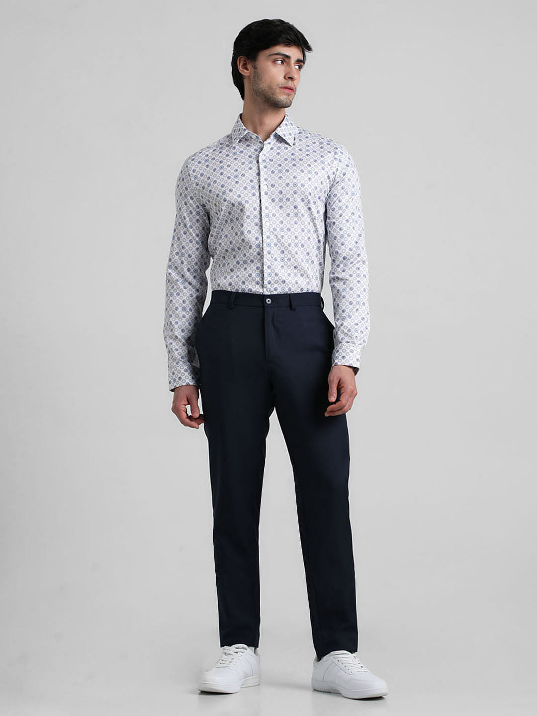 White Abstract Print Formal Shirt