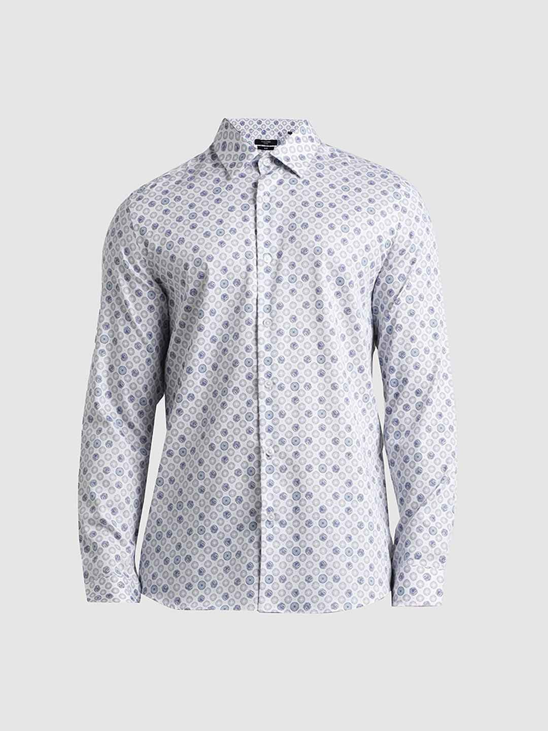 White Abstract Print Formal Shirt