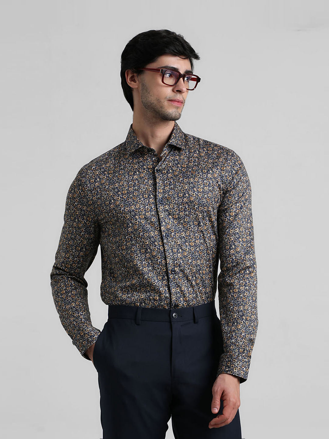 Black Ditsy Floral Print Formal Shirt
