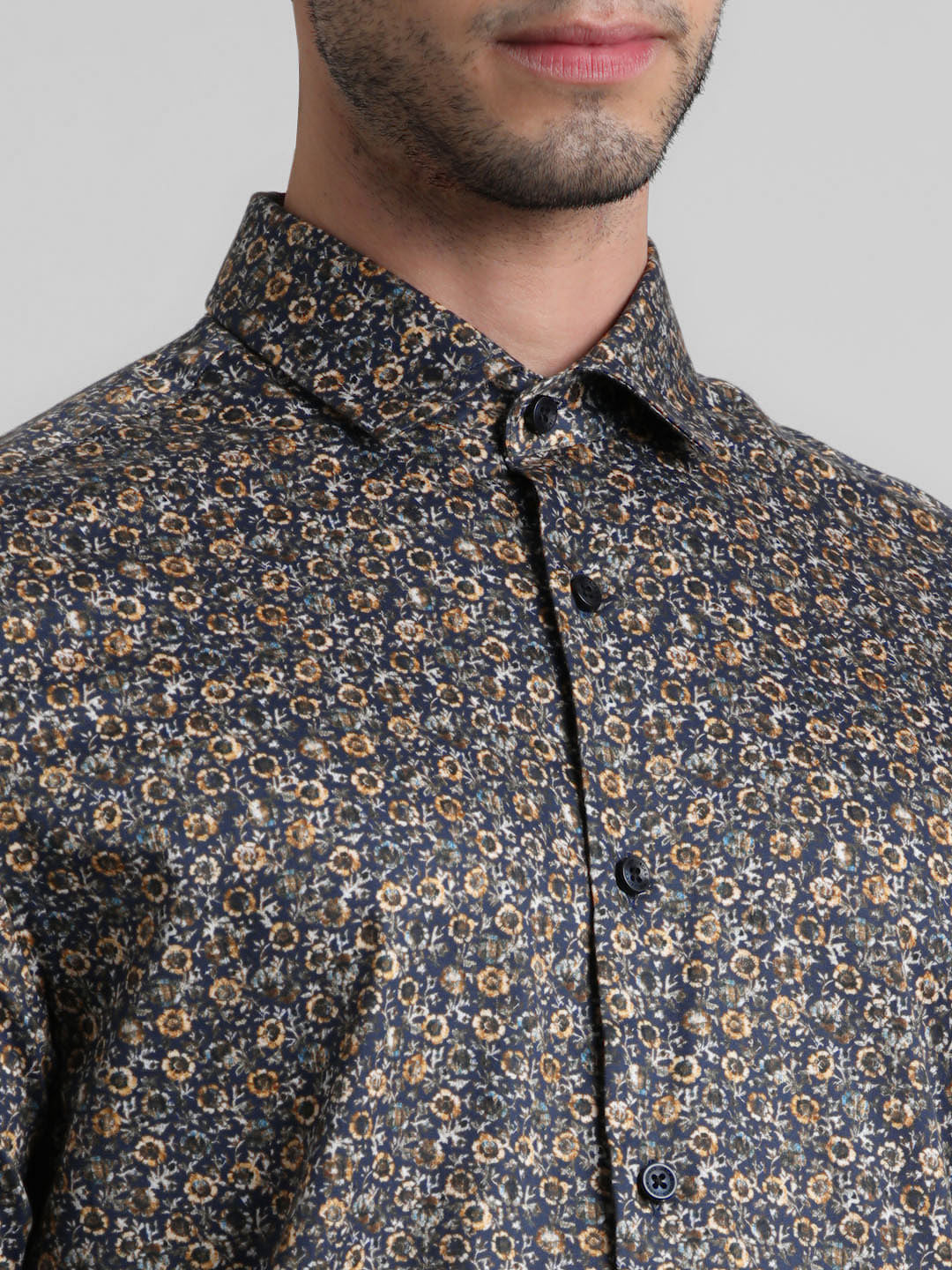Black Ditsy Floral Print Formal Shirt