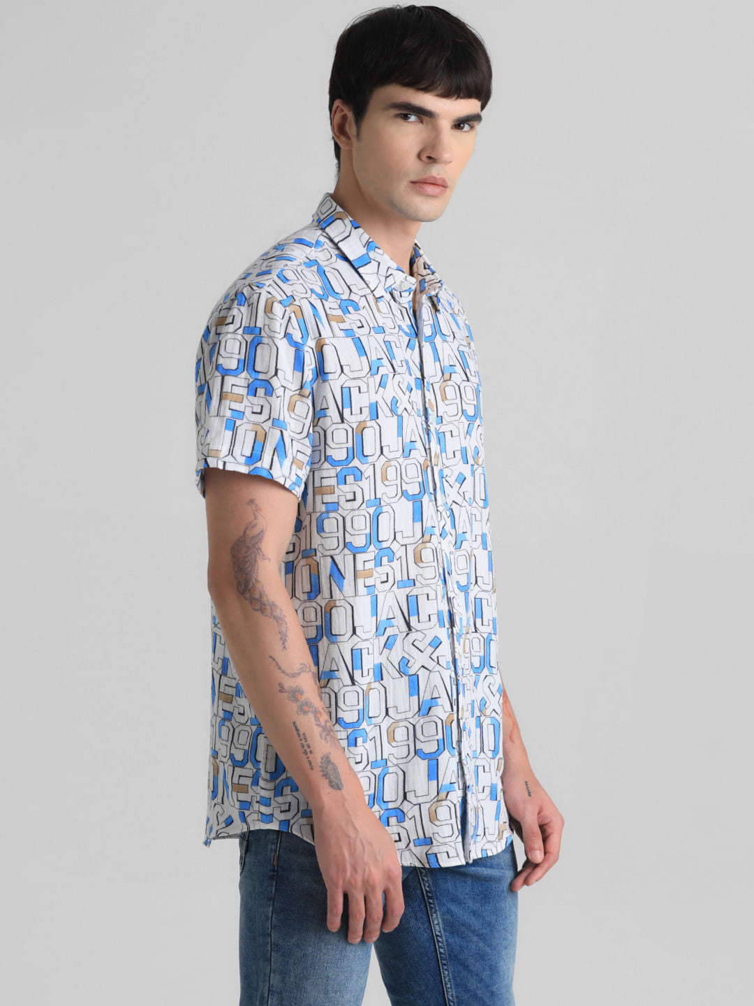 White Logo Print Short Sleeves Shirt