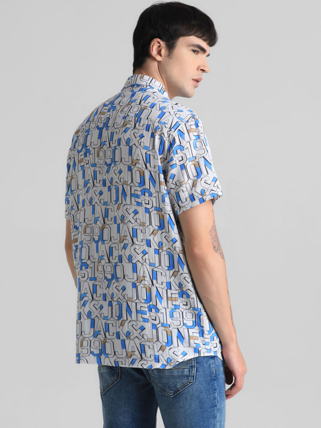 White Logo Print Short Sleeves Shirt