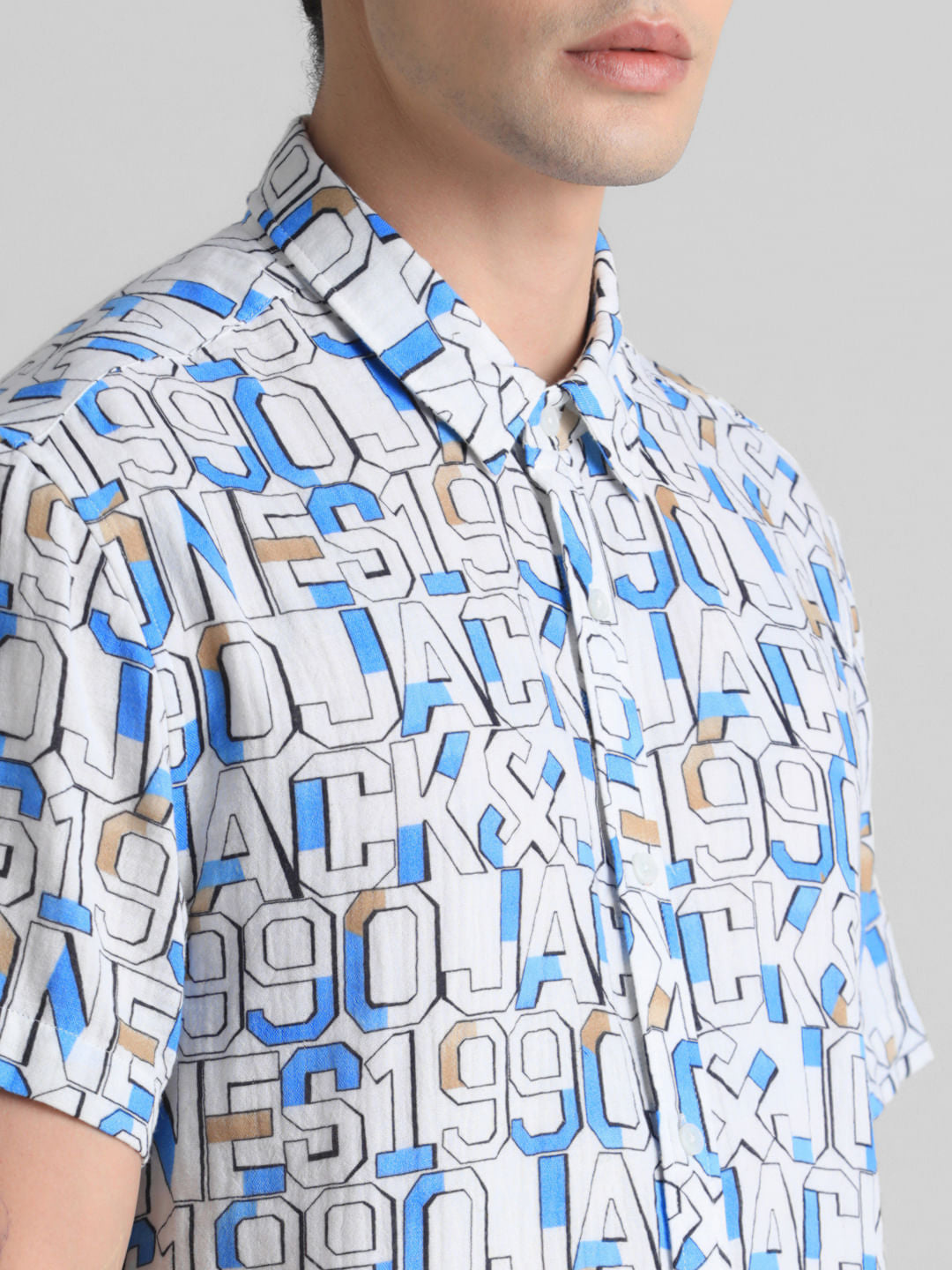 White Logo Print Short Sleeves Shirt