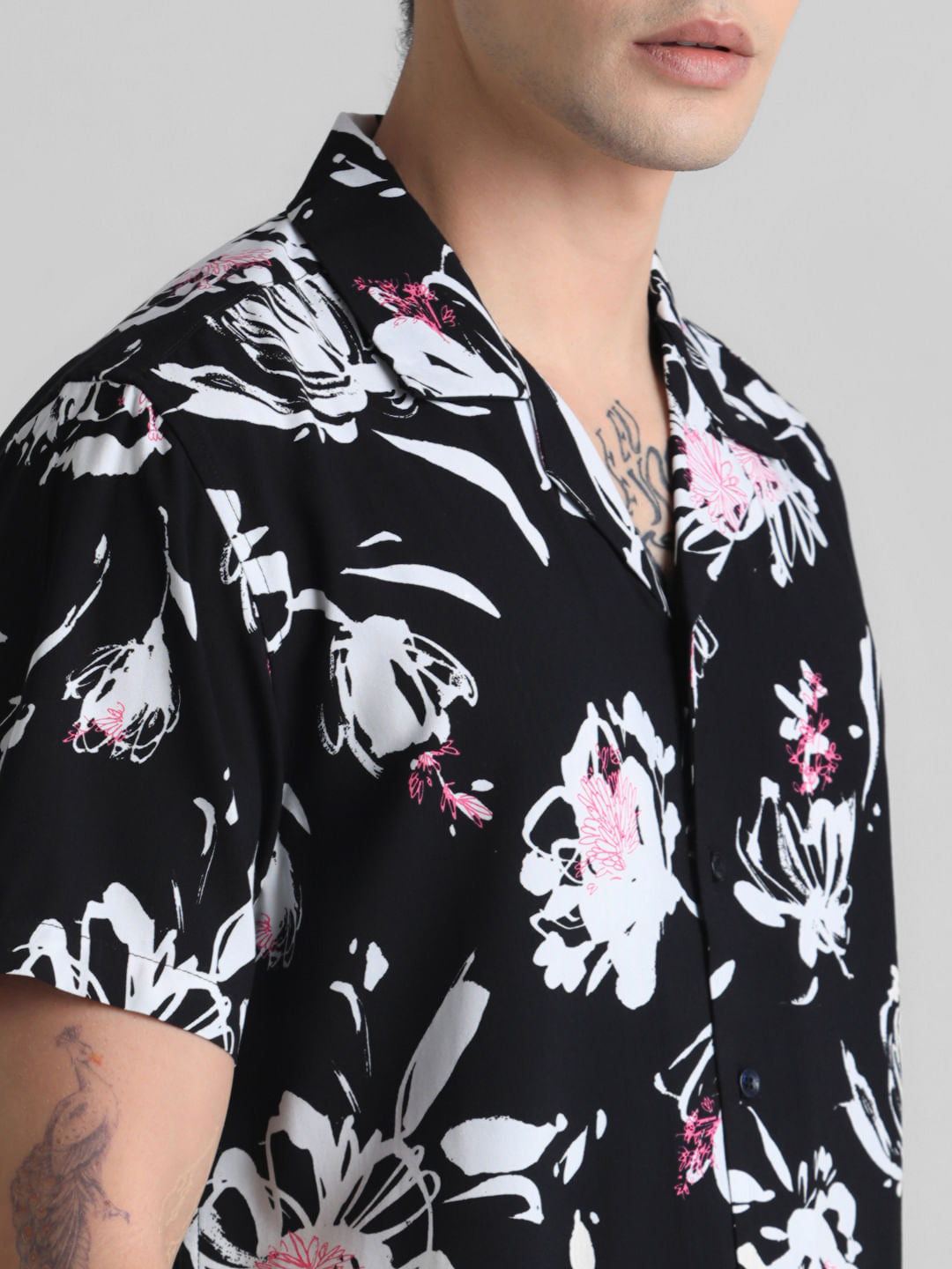 Black Floral Short Sleeves Shirt