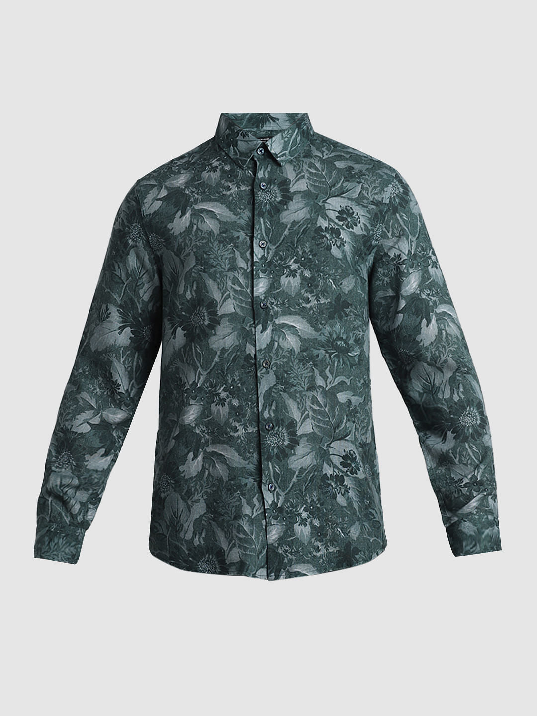 Green Floral Linen Full Sleeves Shirt