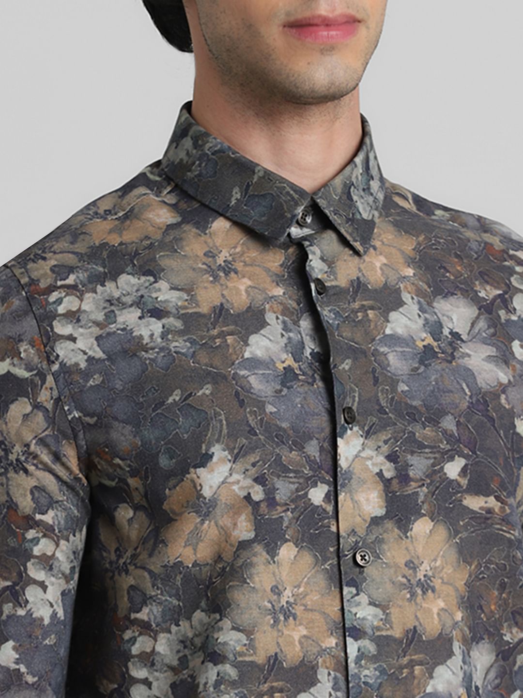 Brown Floral Full Sleeves Shirt
