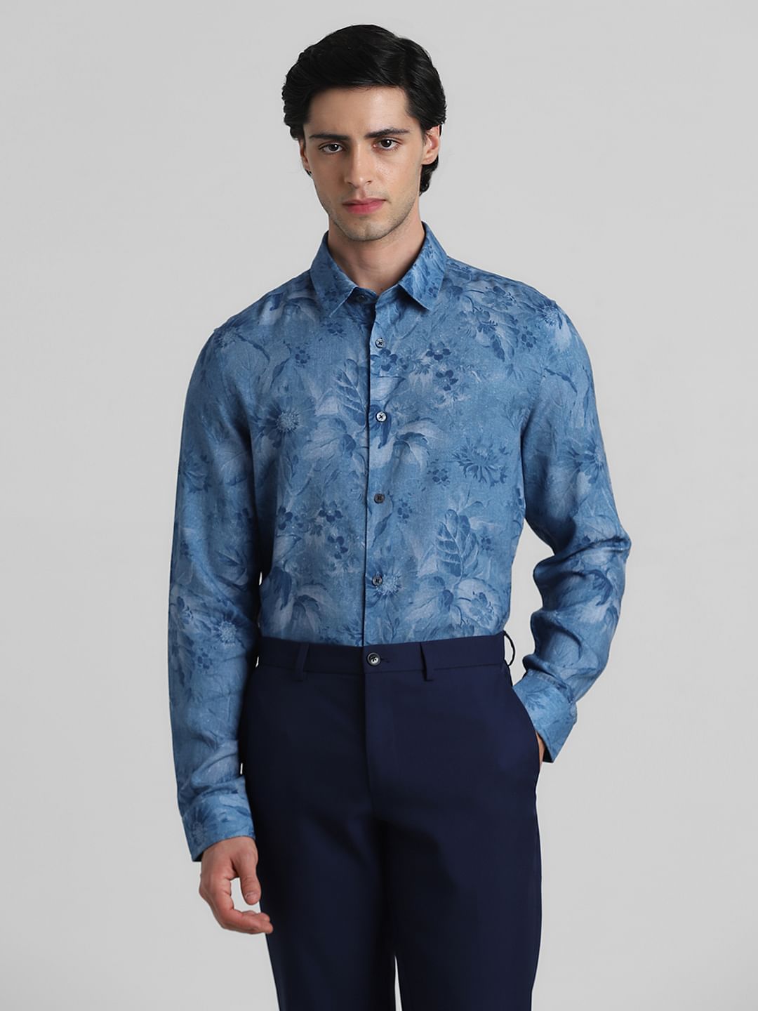 Blue Floral Full Sleeves Shirt