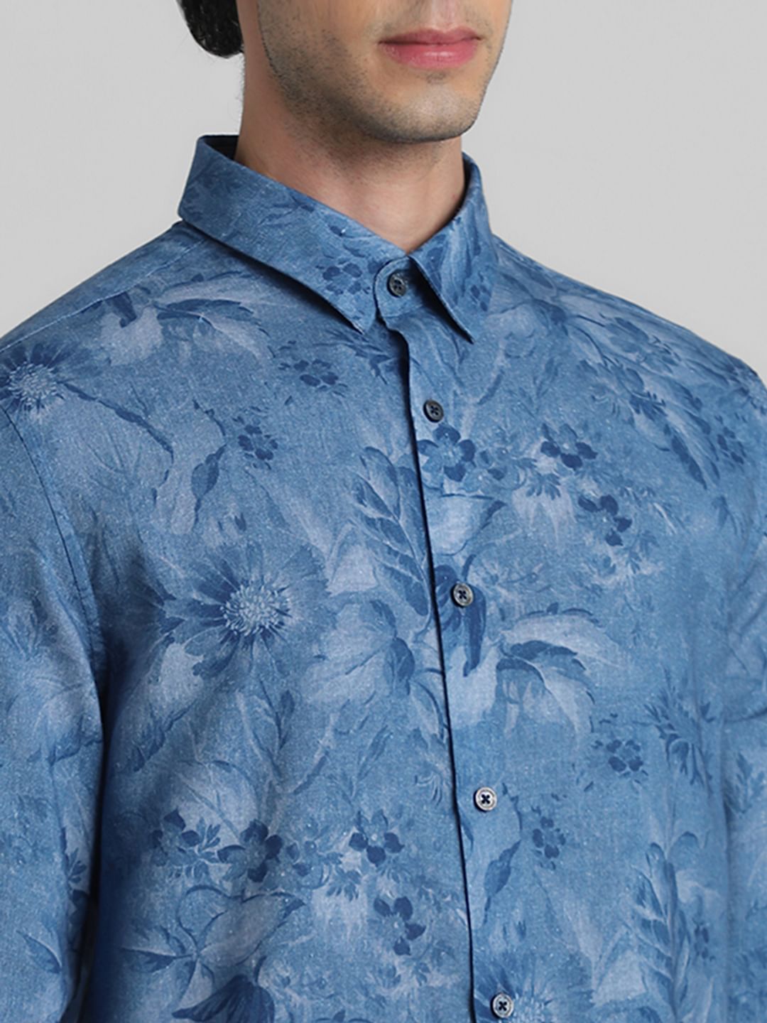 Blue Floral Full Sleeves Shirt