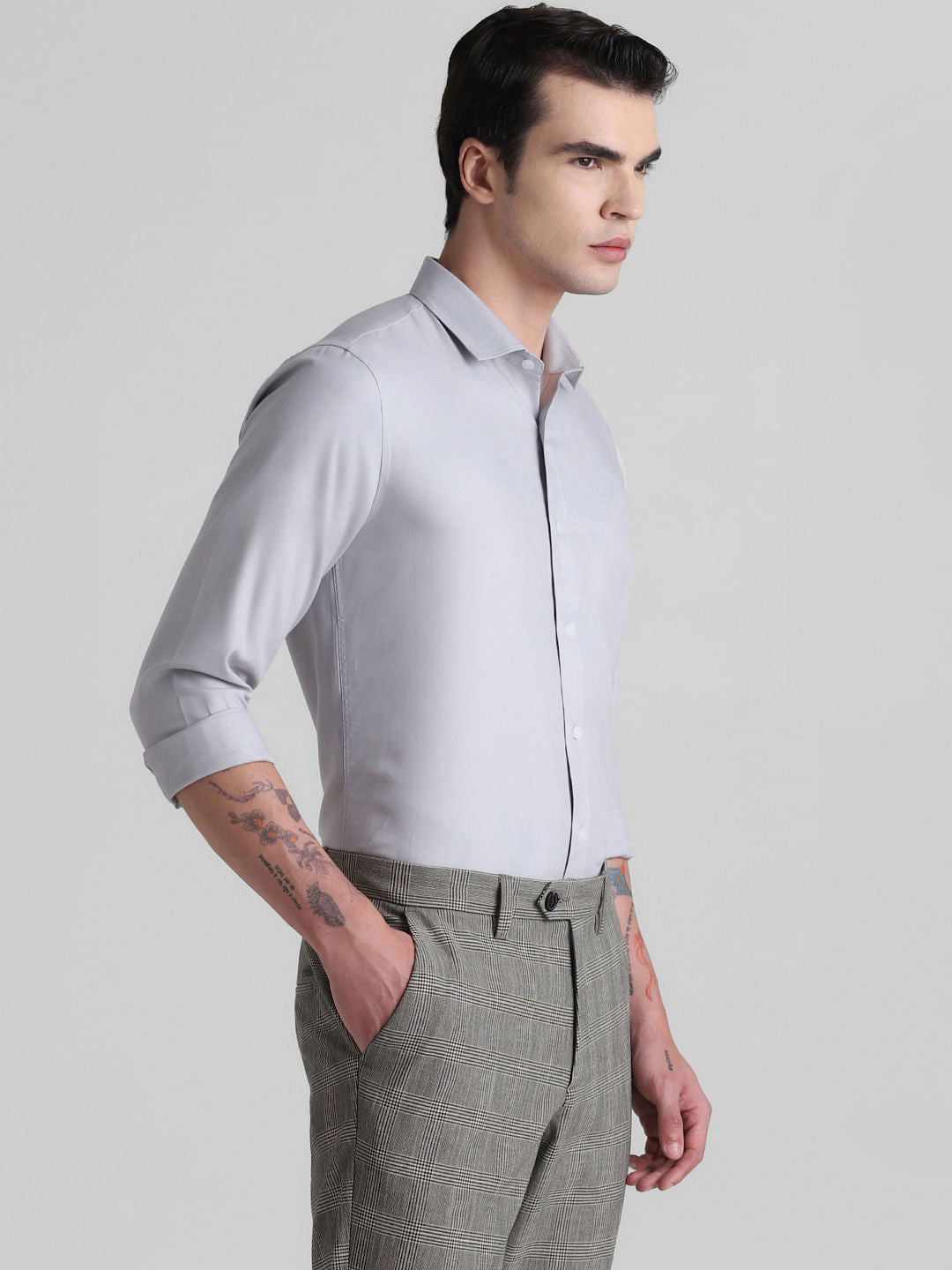 Grey Full Sleeves Solid Shirt
