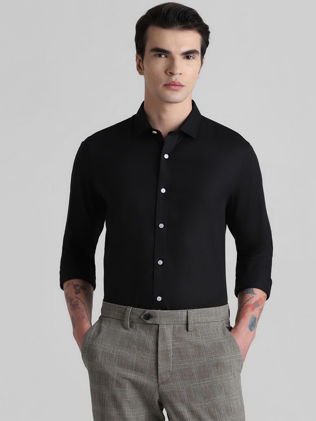 Black Full Sleeves Solid Shirt