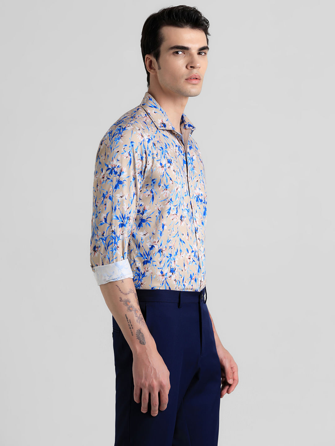 Brown Floral Print Full Sleeves Shirt