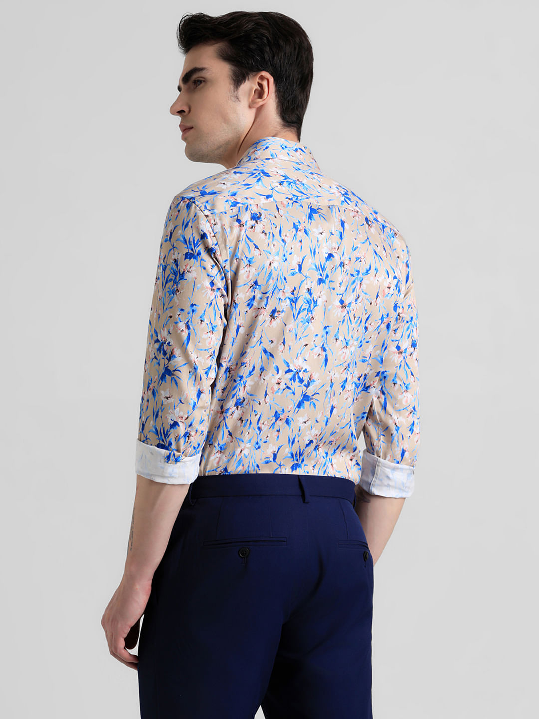 Brown Floral Print Full Sleeves Shirt