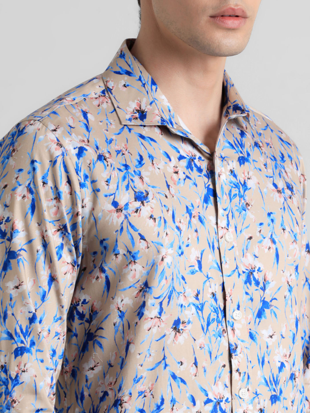 Brown Floral Print Full Sleeves Shirt