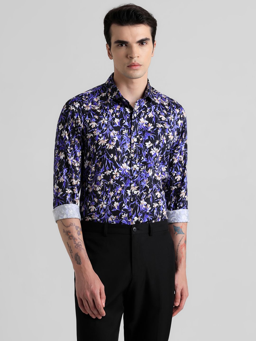 Black Floral Print Full Sleeves Shirt