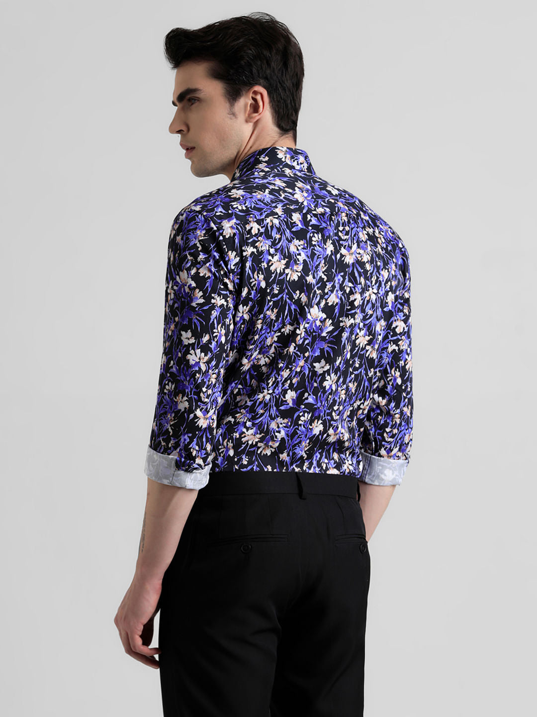 Black Floral Print Full Sleeves Shirt