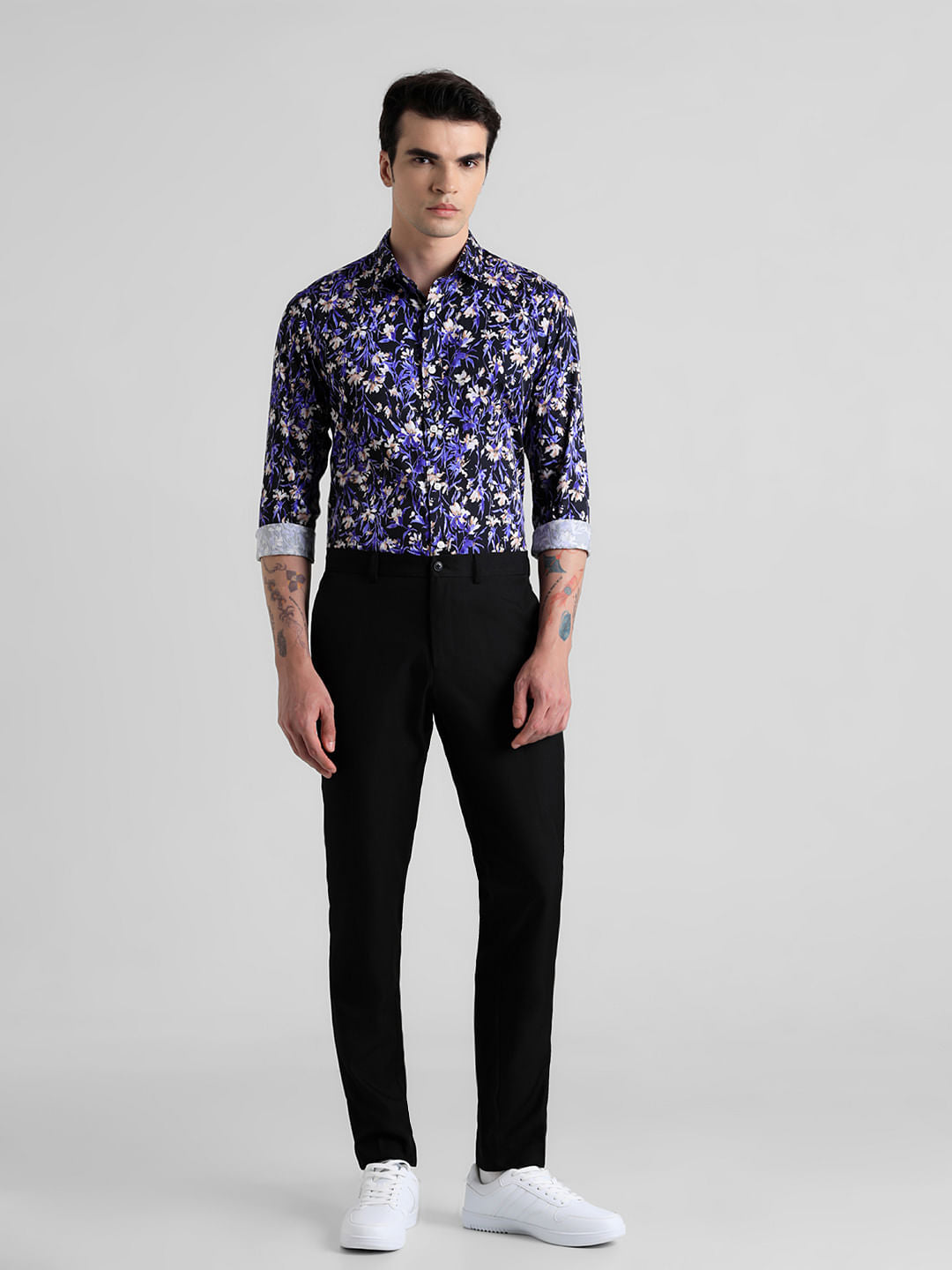 Black Floral Print Full Sleeves Shirt