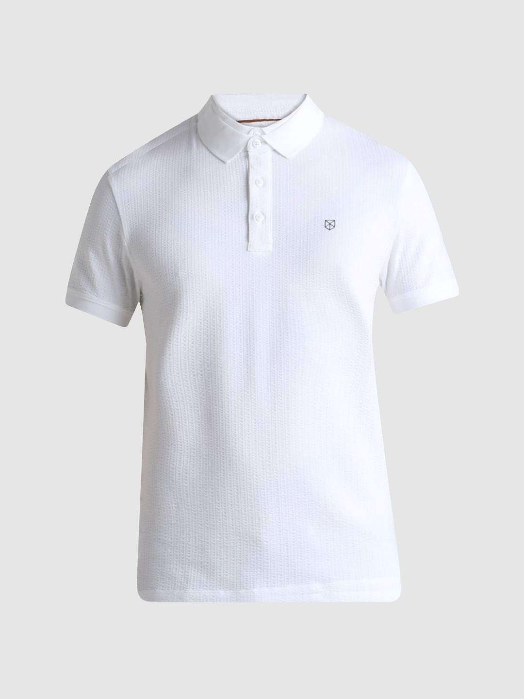 White Ribbed Sleeve Polo T-shirt